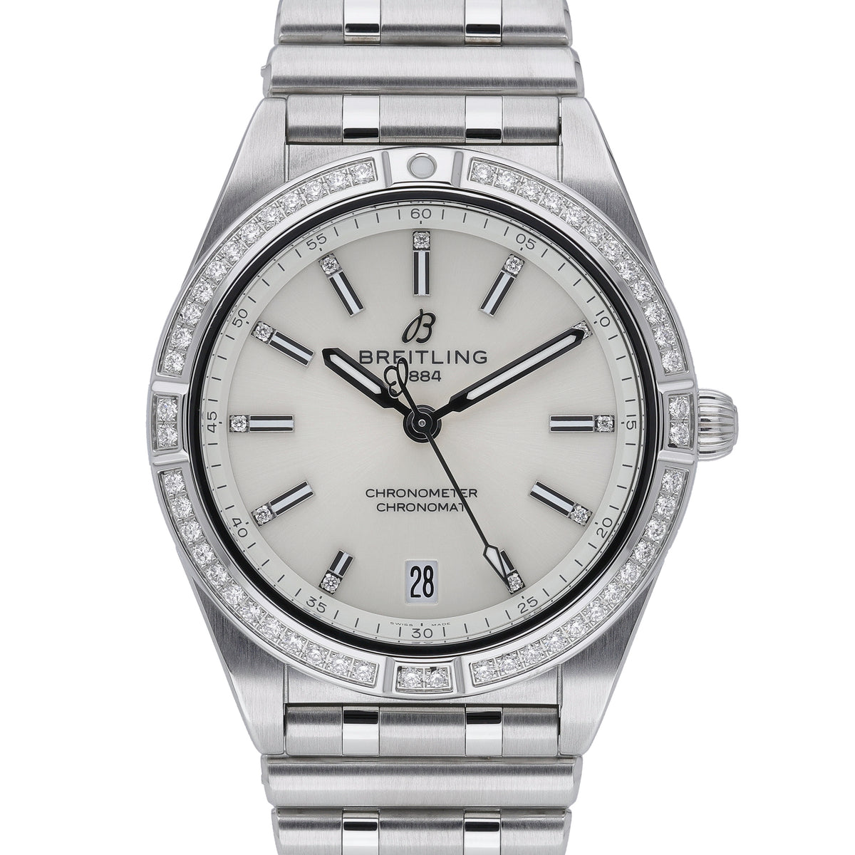Breitling Chronomat A10380 with white diamond dial and steel case