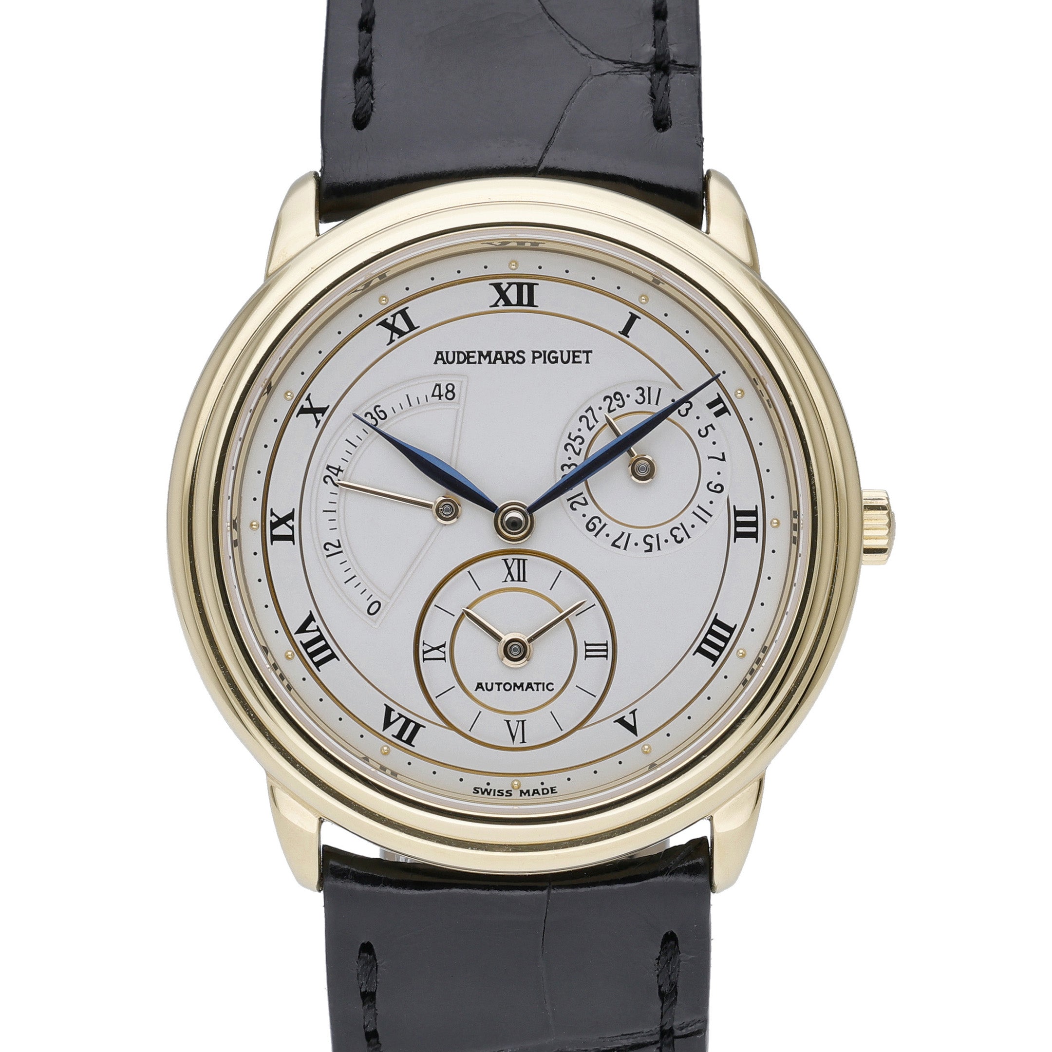 Audemars Piguet Dual Time 25685BA with white dial and 18ct yellow gold case