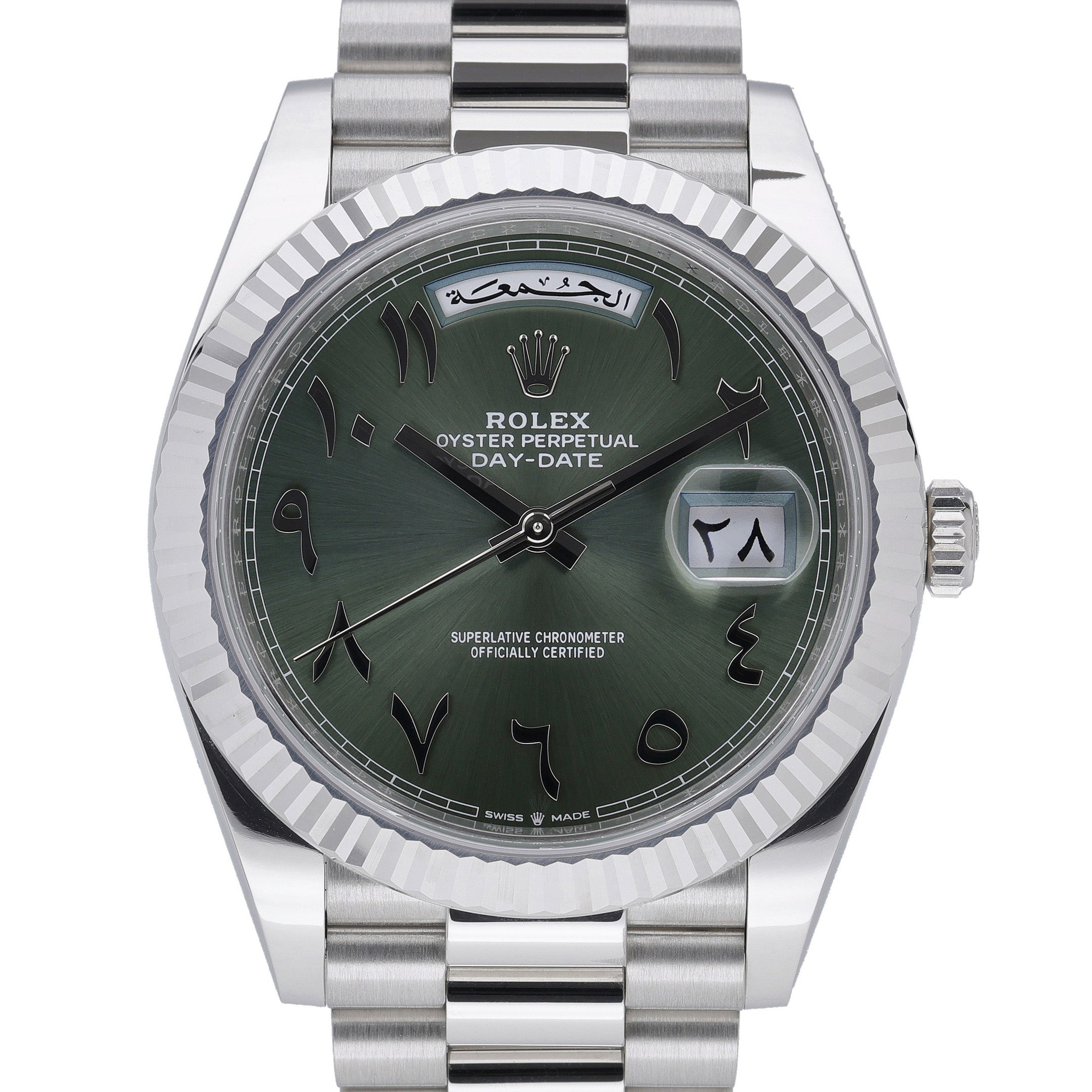 Rolex Day-Date 40 228236 with green dial and platinum case