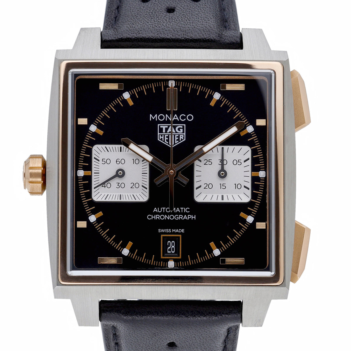 Tag Heuer Monaco CDW2150. FC8360 with black dial and steel & rose gold case
