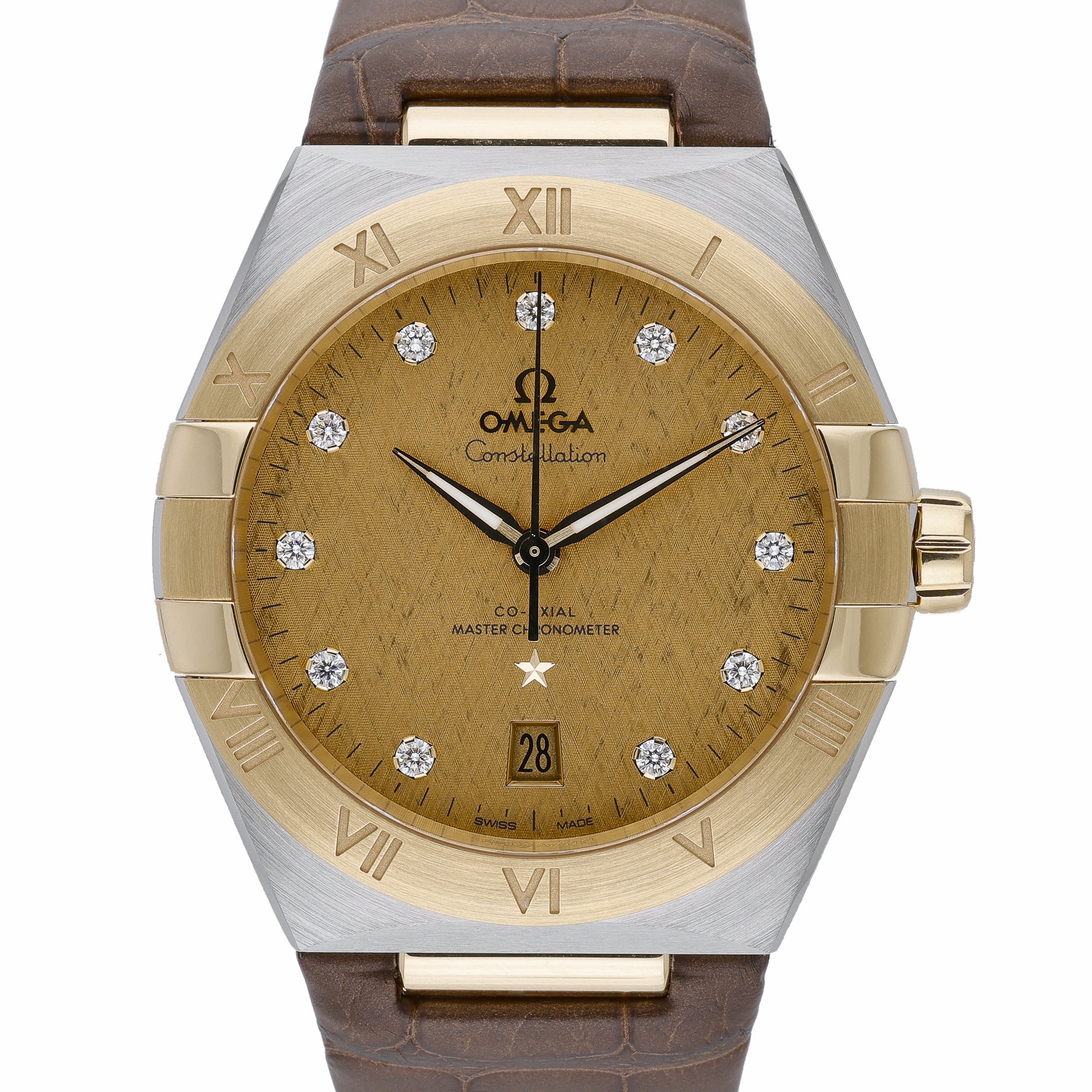 Omega Constellation 131.23.39.20.58.001 with champagne dial and steel & yellow gold case