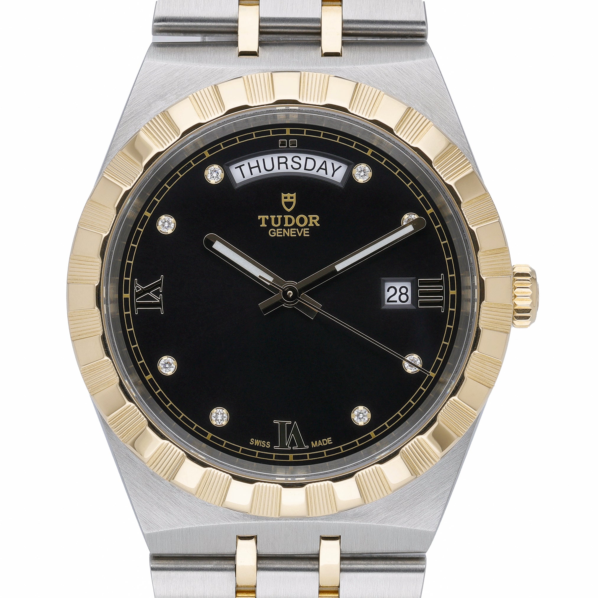 Tudor Royal 28603 with black dial and steel & yellow gold case