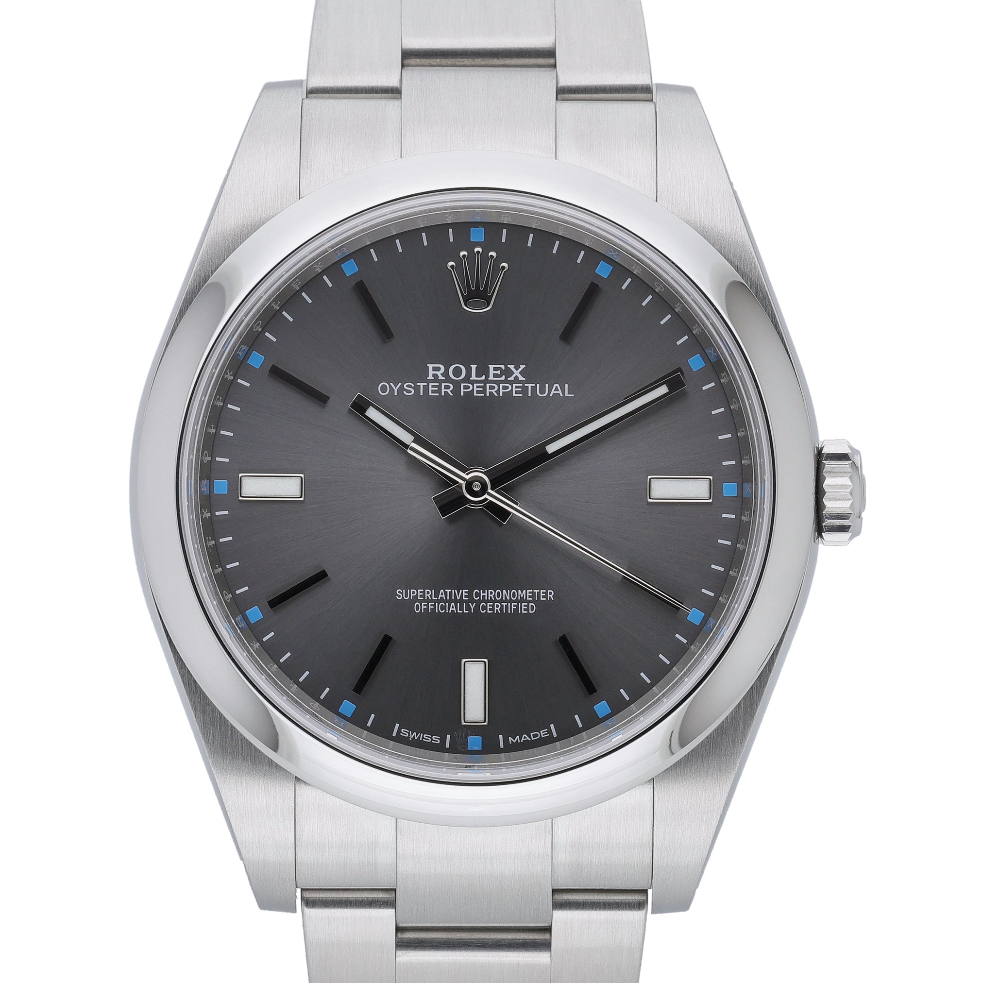 Rolex Oyster Perpetual 114300 with grey dial and oystersteel case