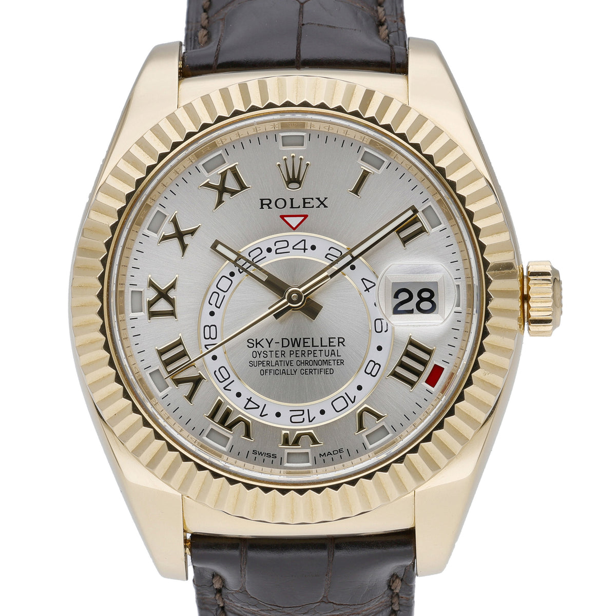 Rolex Sky-Dweller 326138 with silver dial and 18ct yellow gold case