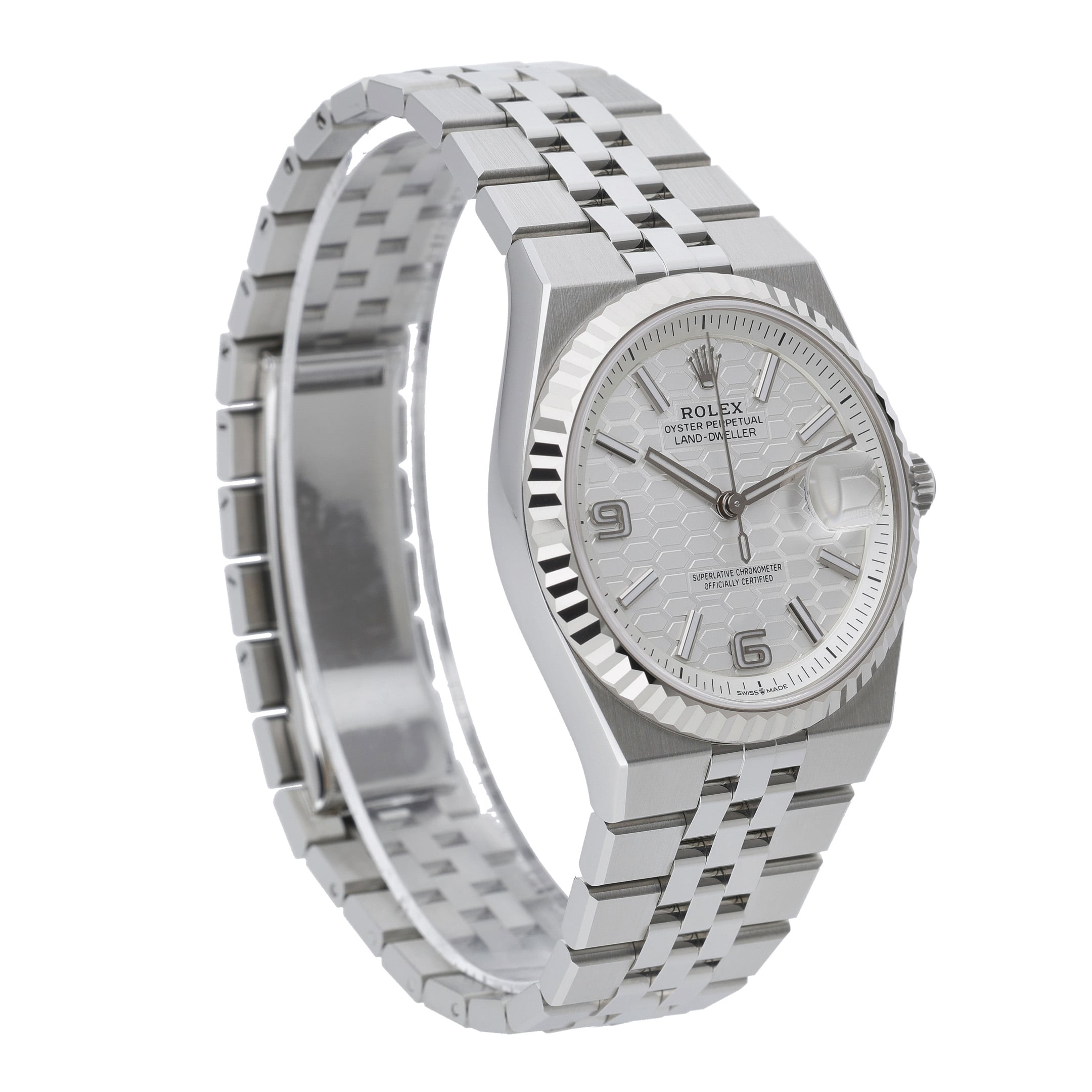 Rolex Land-Dweller 36 127234 with intense white, honeycomb motif dial and steel & white gold case - product image 4