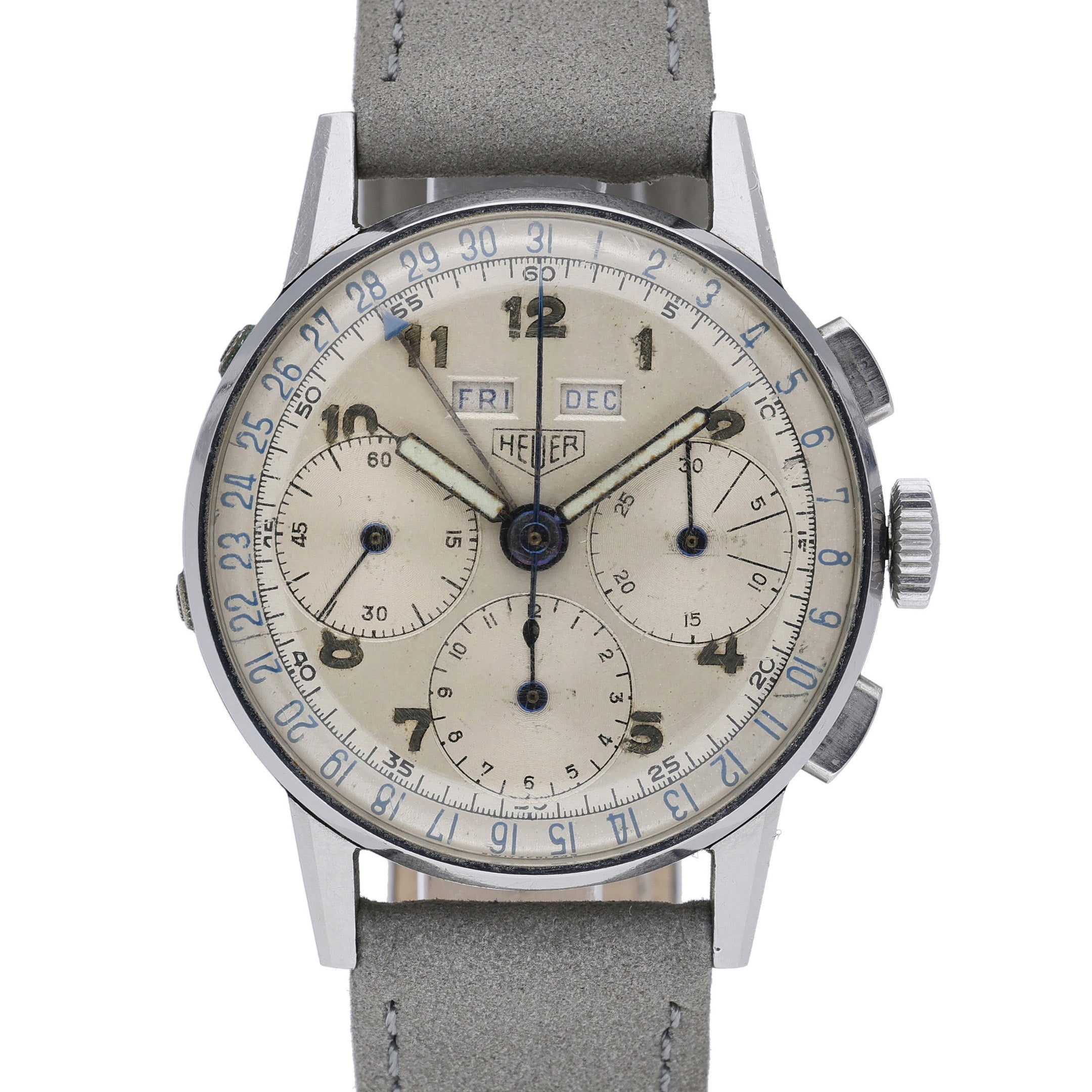 Heuer Triple Date 2543 with cream dial and steel case