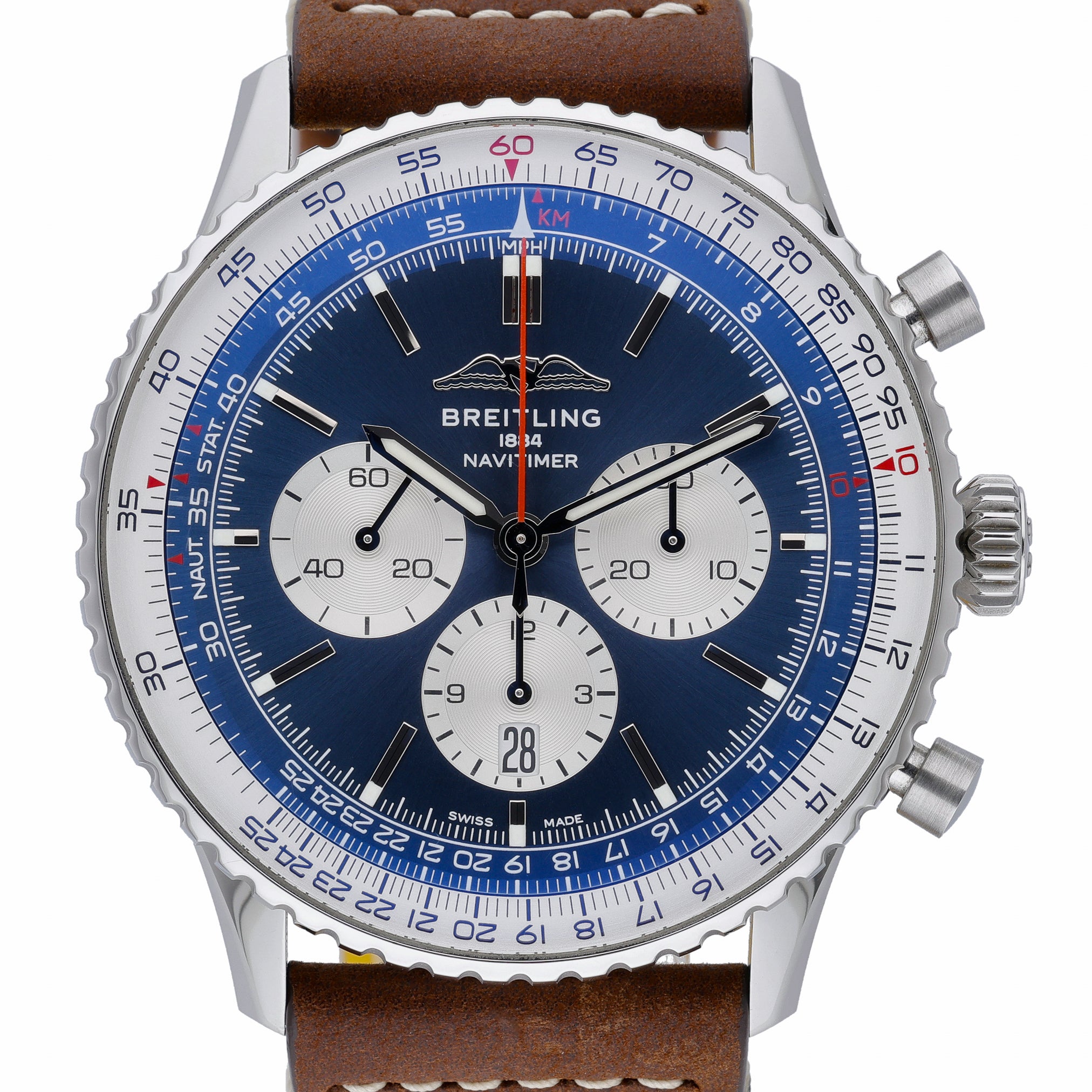 Breitling Navitimer 1 Chronograph GMT 46 AB0137211C1P1 with blue dial and steel case