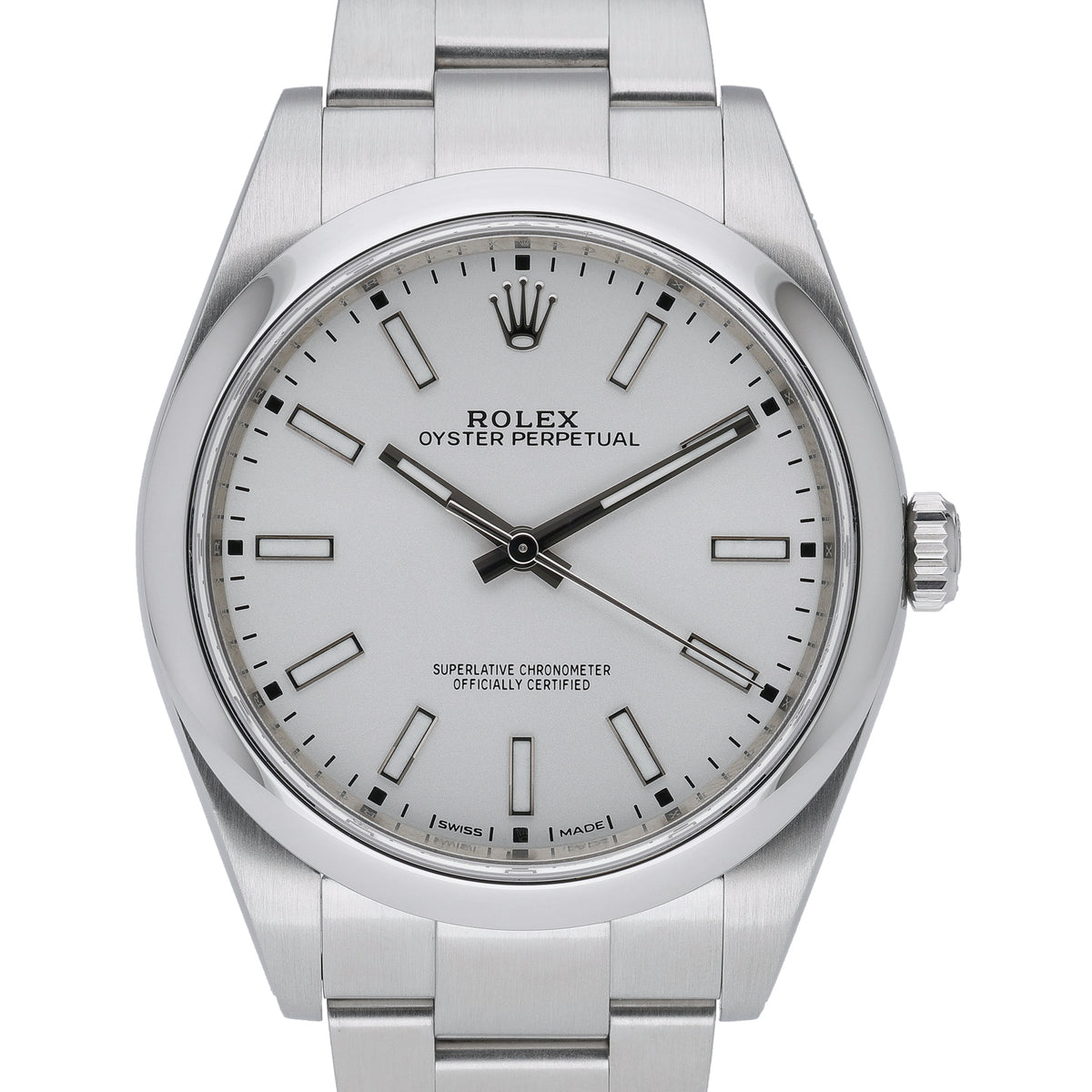 Rolex Oyster Perpetual 114300 with white dial and oystersteel case