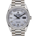 Rolex Day-Date 128349RBR with mop diamond dial dial and 18ct white gold case