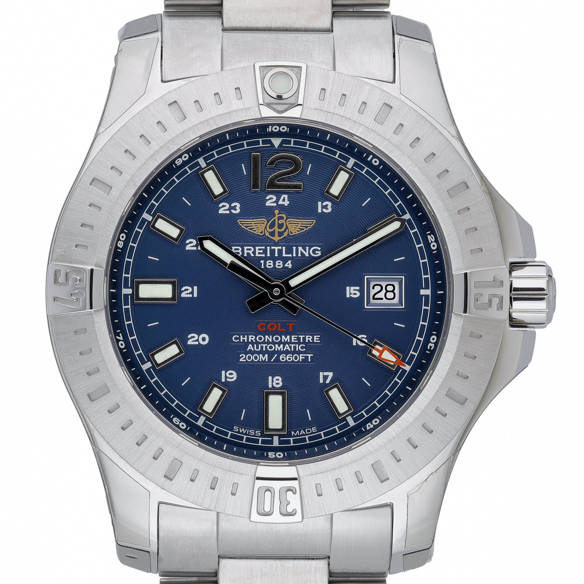 Breitling Colt Automatic A17388 with blue dial and steel case
