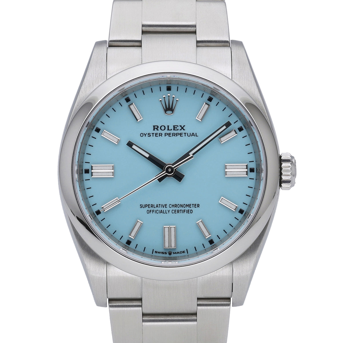 Rolex Oyster Perpetual 126000 with tiffany blue dial and oystersteel case