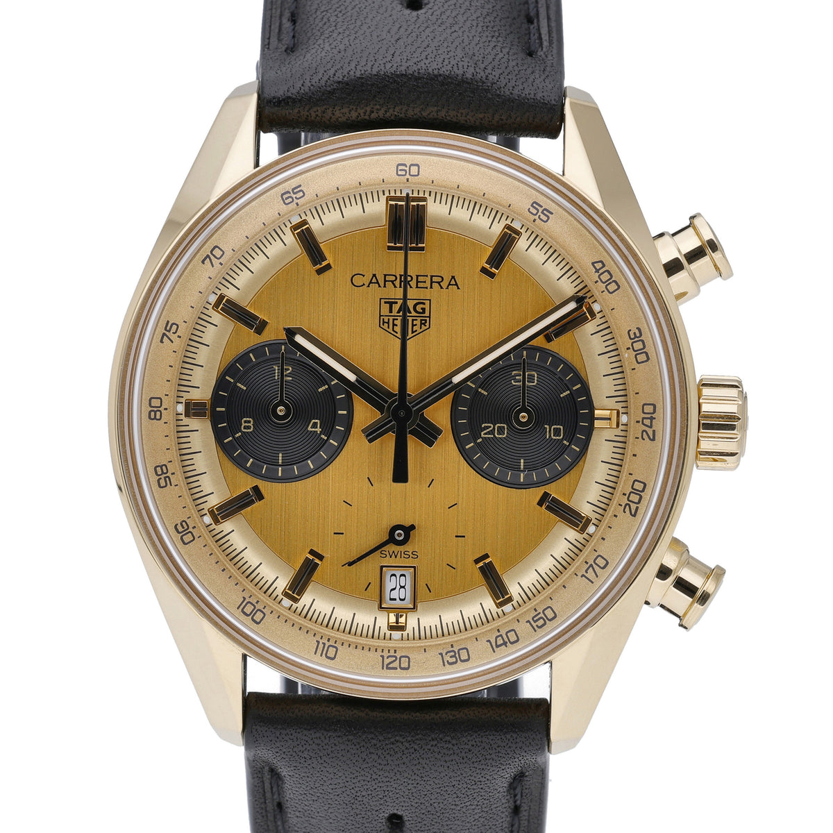 Tag Heuer Carrera Chronograph CBS2240 with champagne dial and 18ct yellow gold case