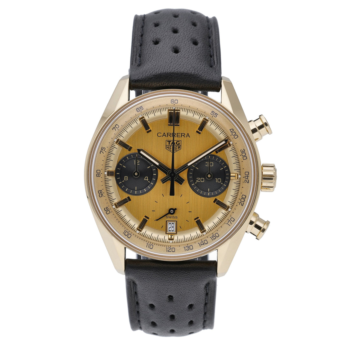 Tag Heuer Carrera Chronograph CBS2240 with champagne dial and 18ct yellow gold case - product image 2