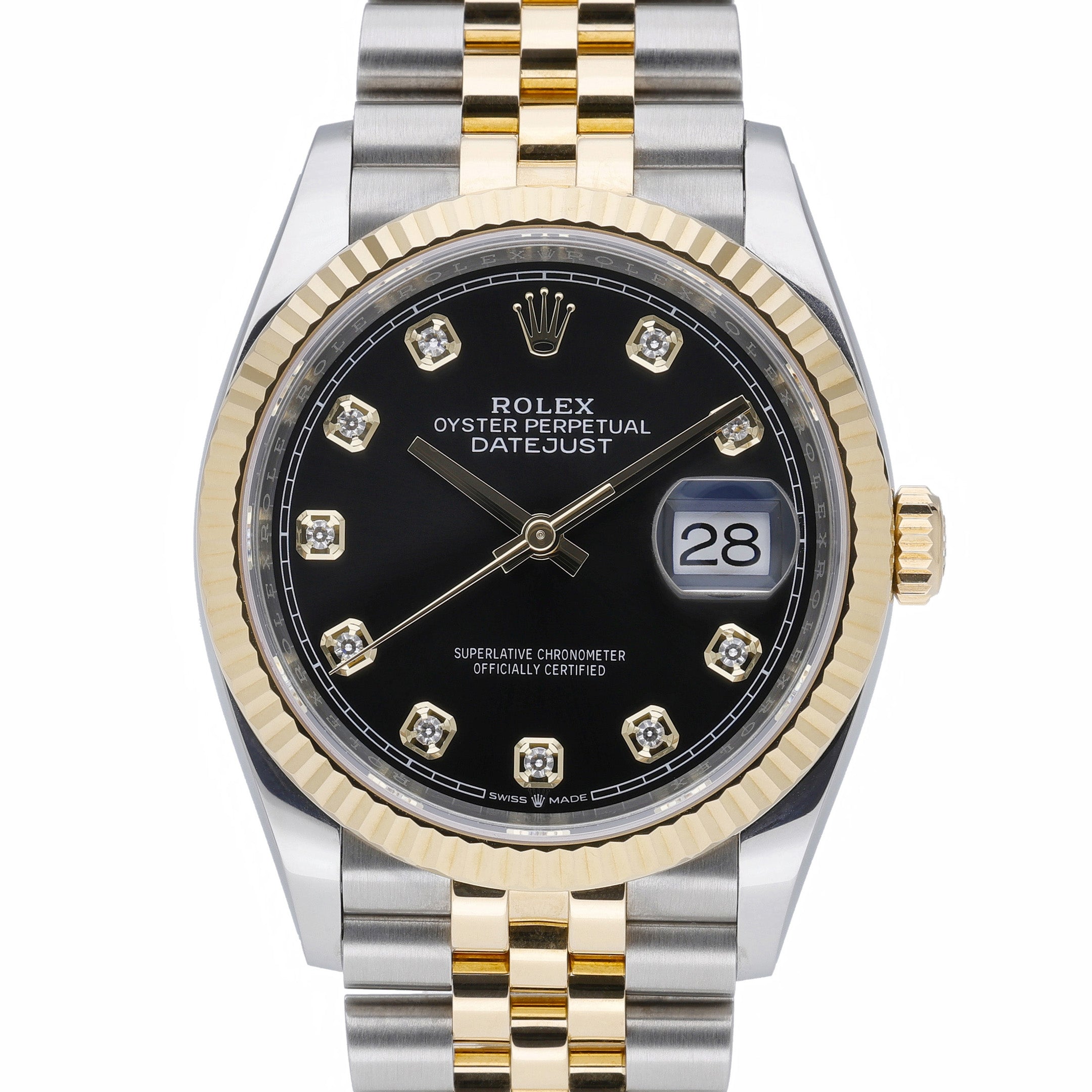 Rolex Datejust 126233 with black dial and steel & yellow gold case