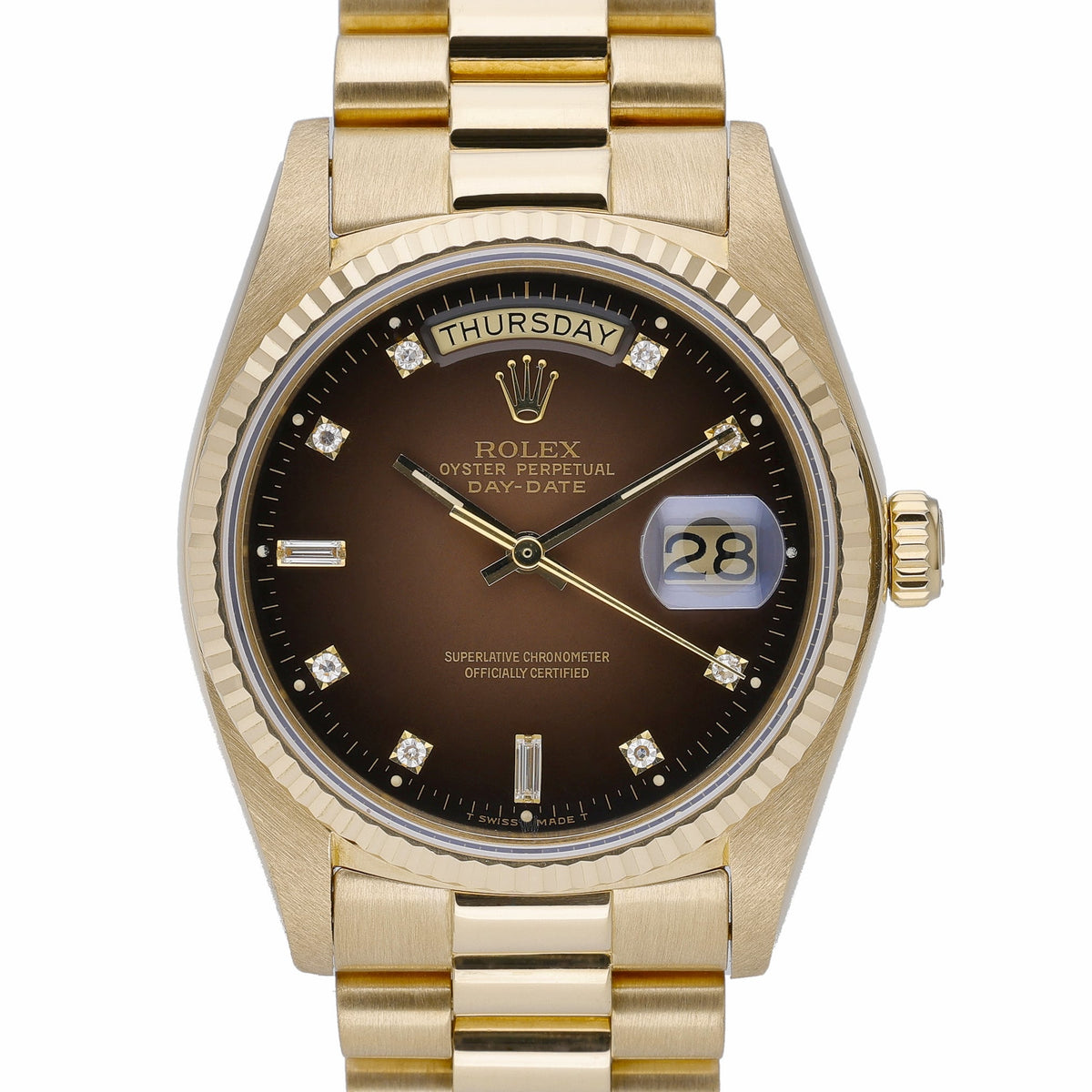 Rolex Day-Date 36 18038 with chocolate ombré dial and 18ct yellow gold case