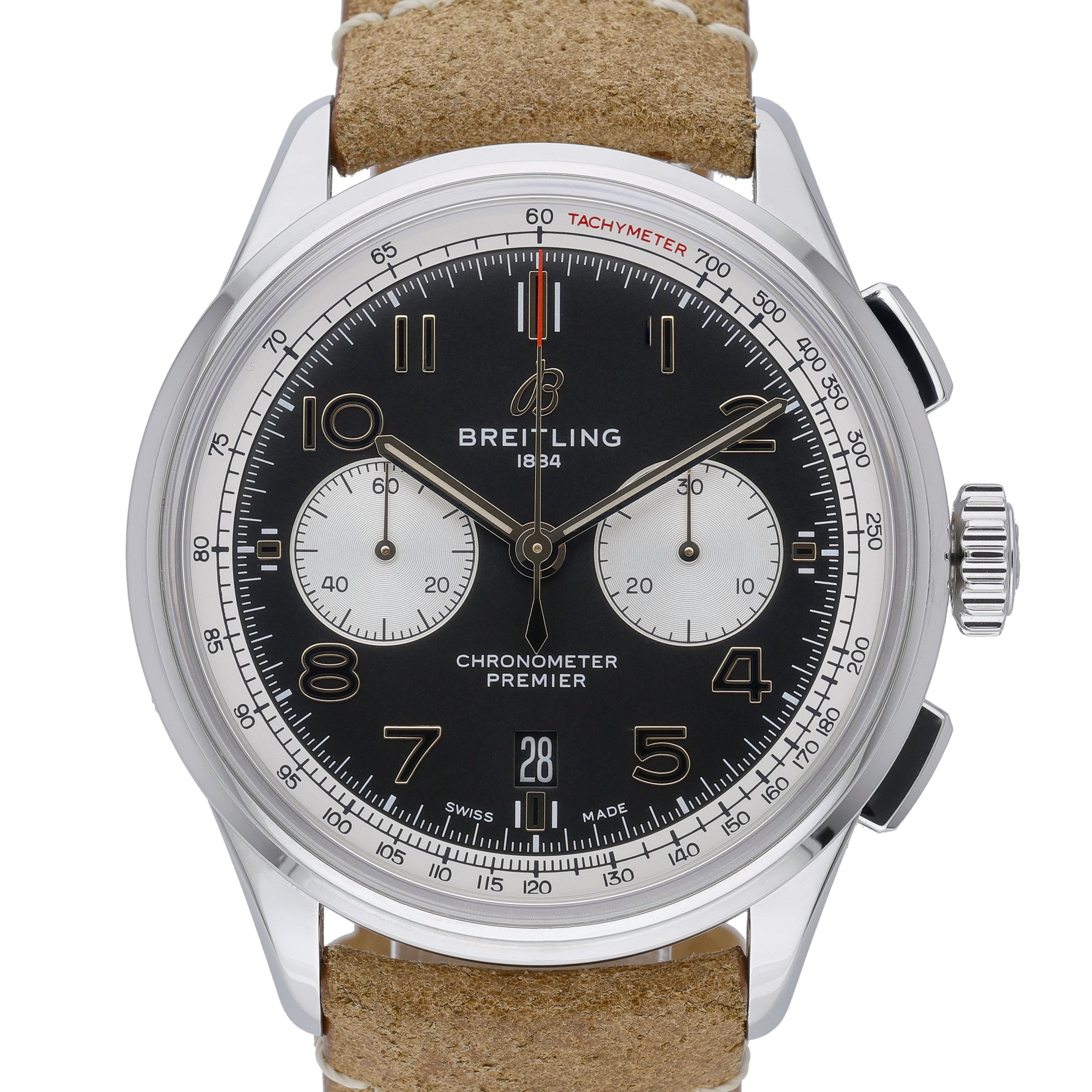 Breitling Premier B01 Chronograph 42 AB0118A21B1X1 with black dial and steel case