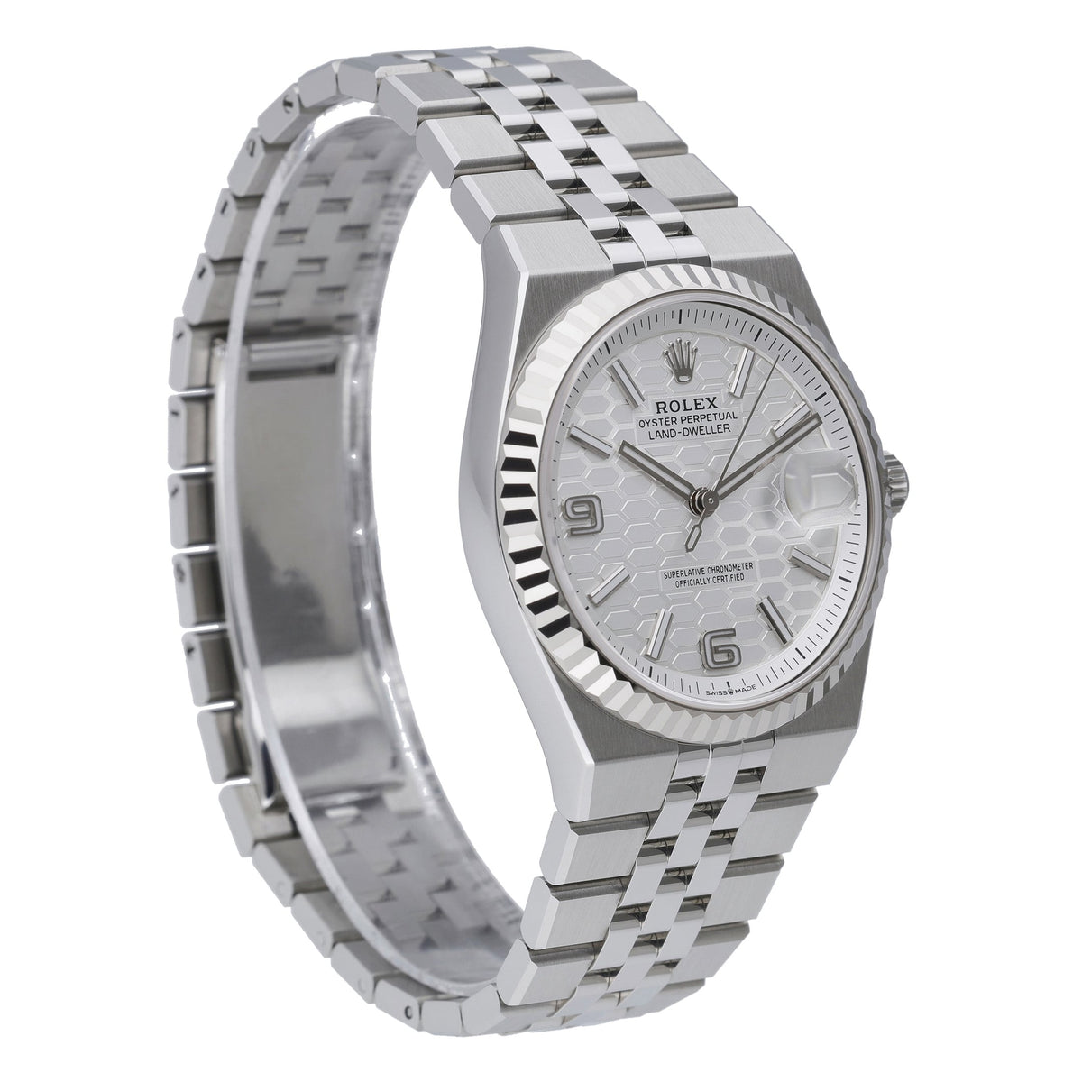 Rolex Land-Dweller 36 127234 with intense white, honeycomb motif dial and steel & white gold case - product image 4