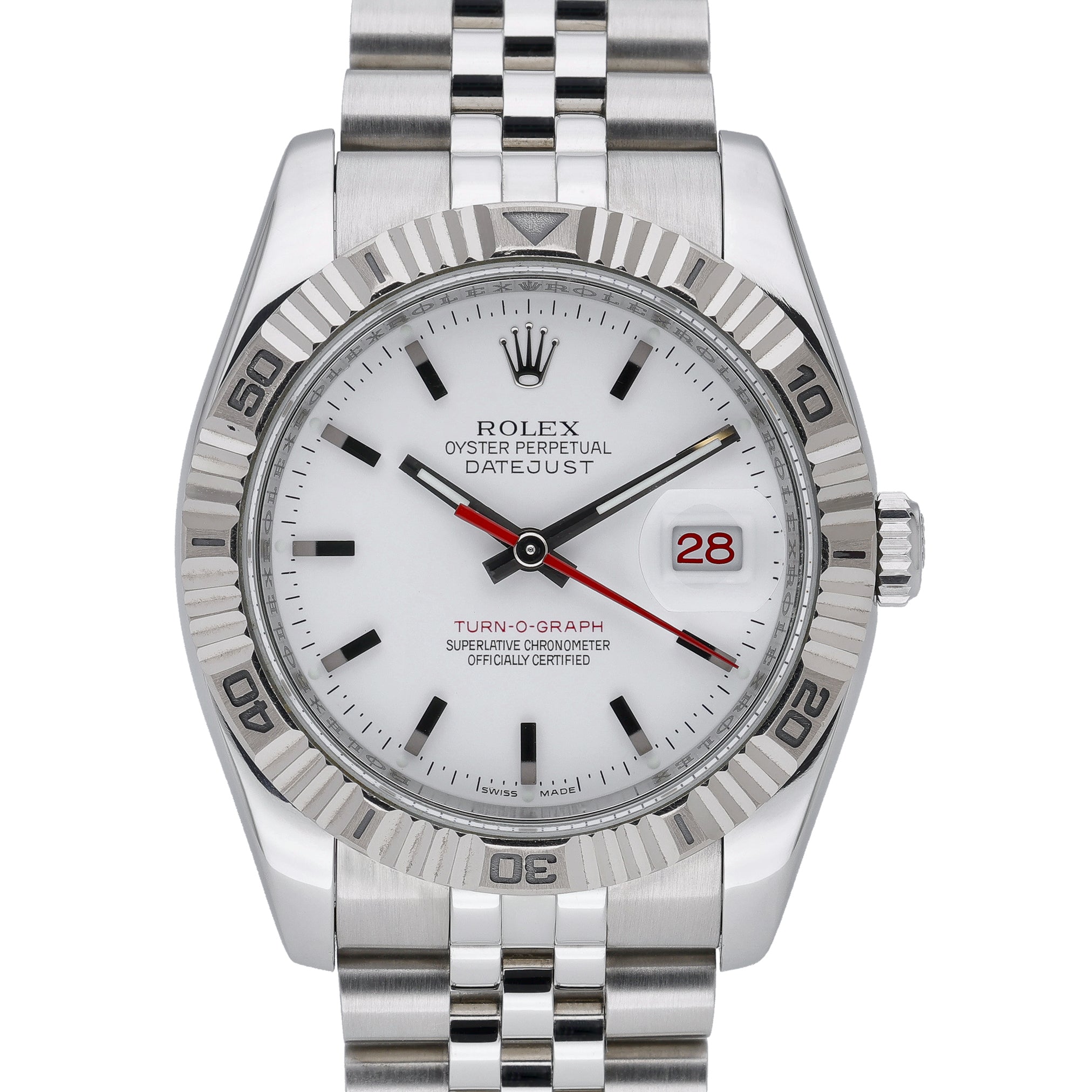 Rolex Turn-O-Graph 116264 with white dial and oystersteel and white gold case