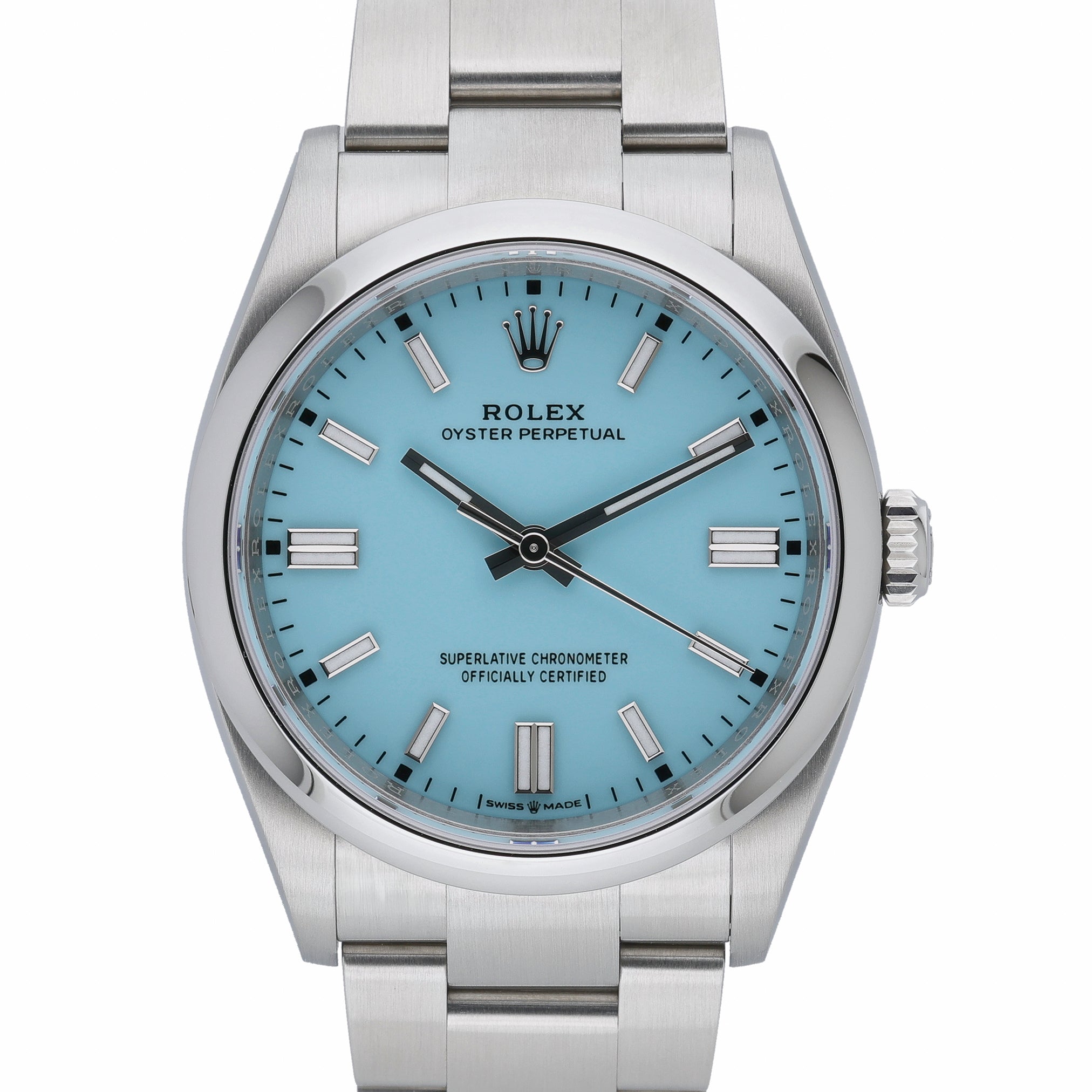 Rolex Oyster Perpetual 126000 with tiffany blue dial and oystersteel case