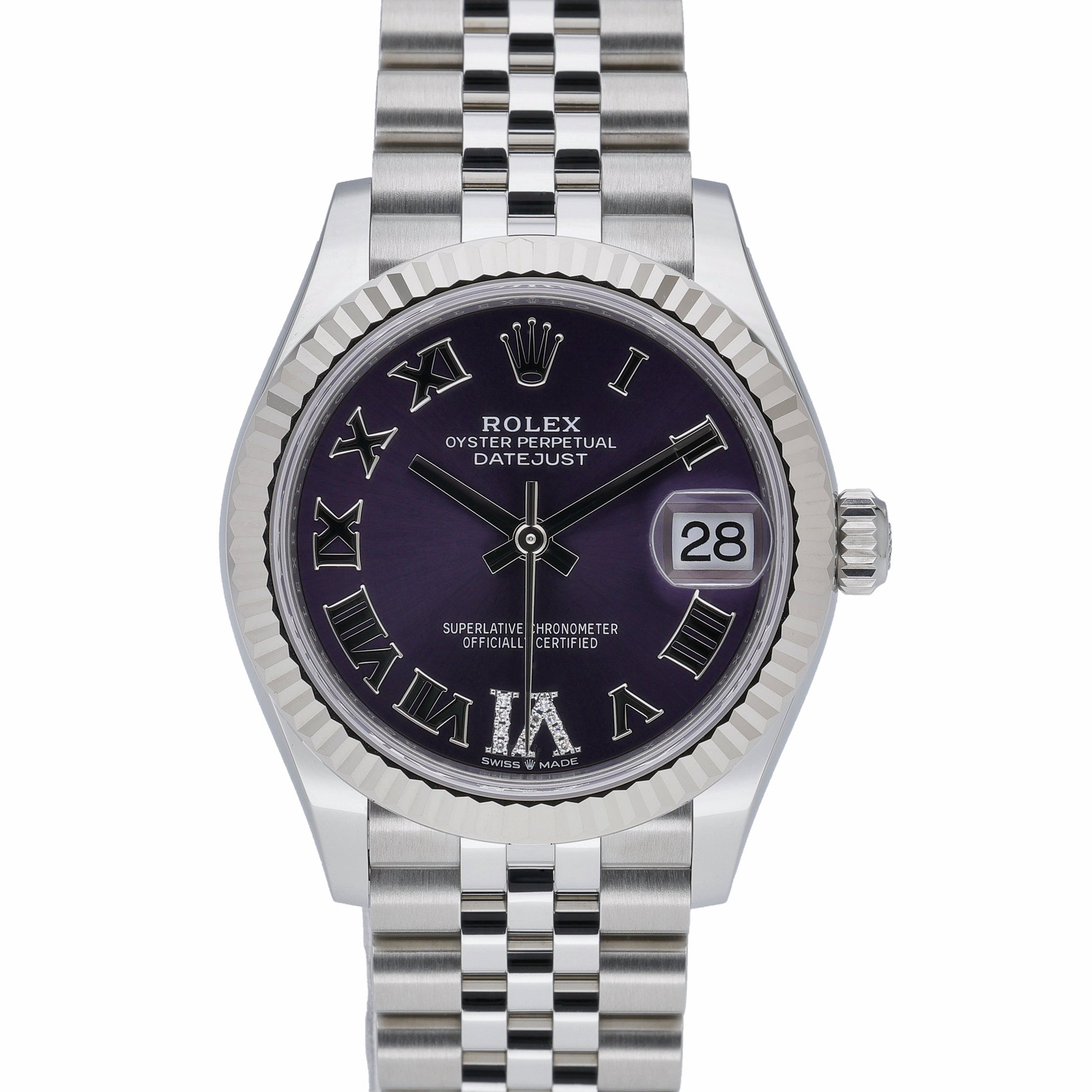 Rolex Datejust 31 278274 with aubergine set with diamonds dial and steel & white gold case