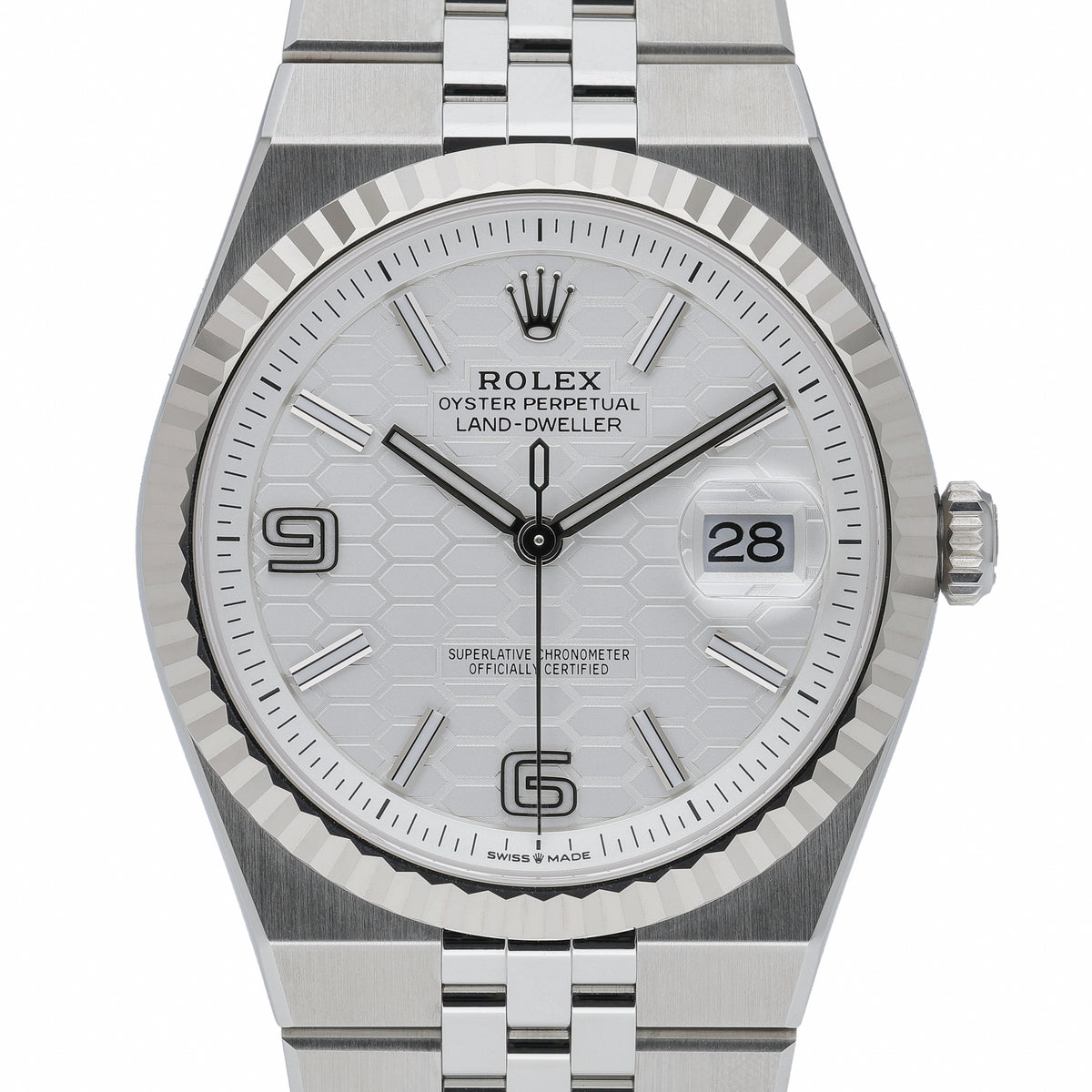 Rolex Land-Dweller 40 127334 with intense white, honeycomb motif dial and steel & white gold case