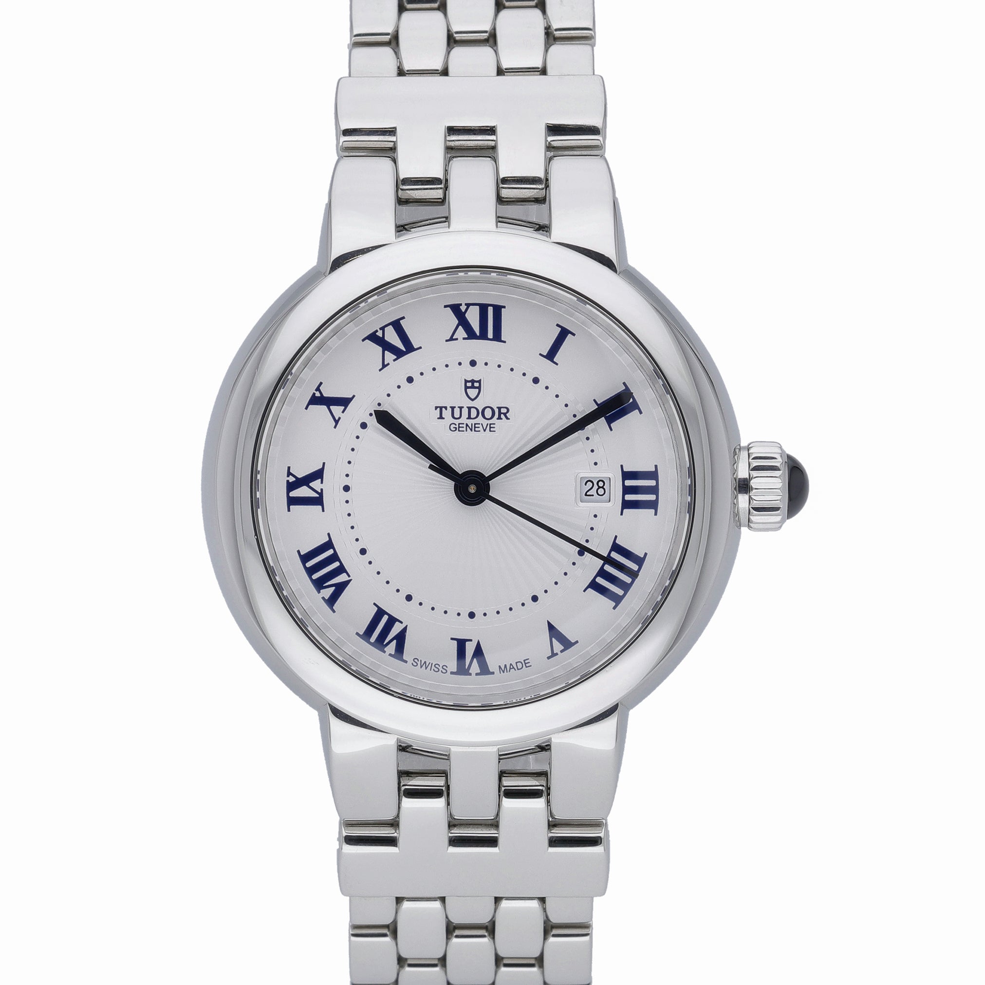 Tudor Clair de Rose 35500 with white dial and steel case