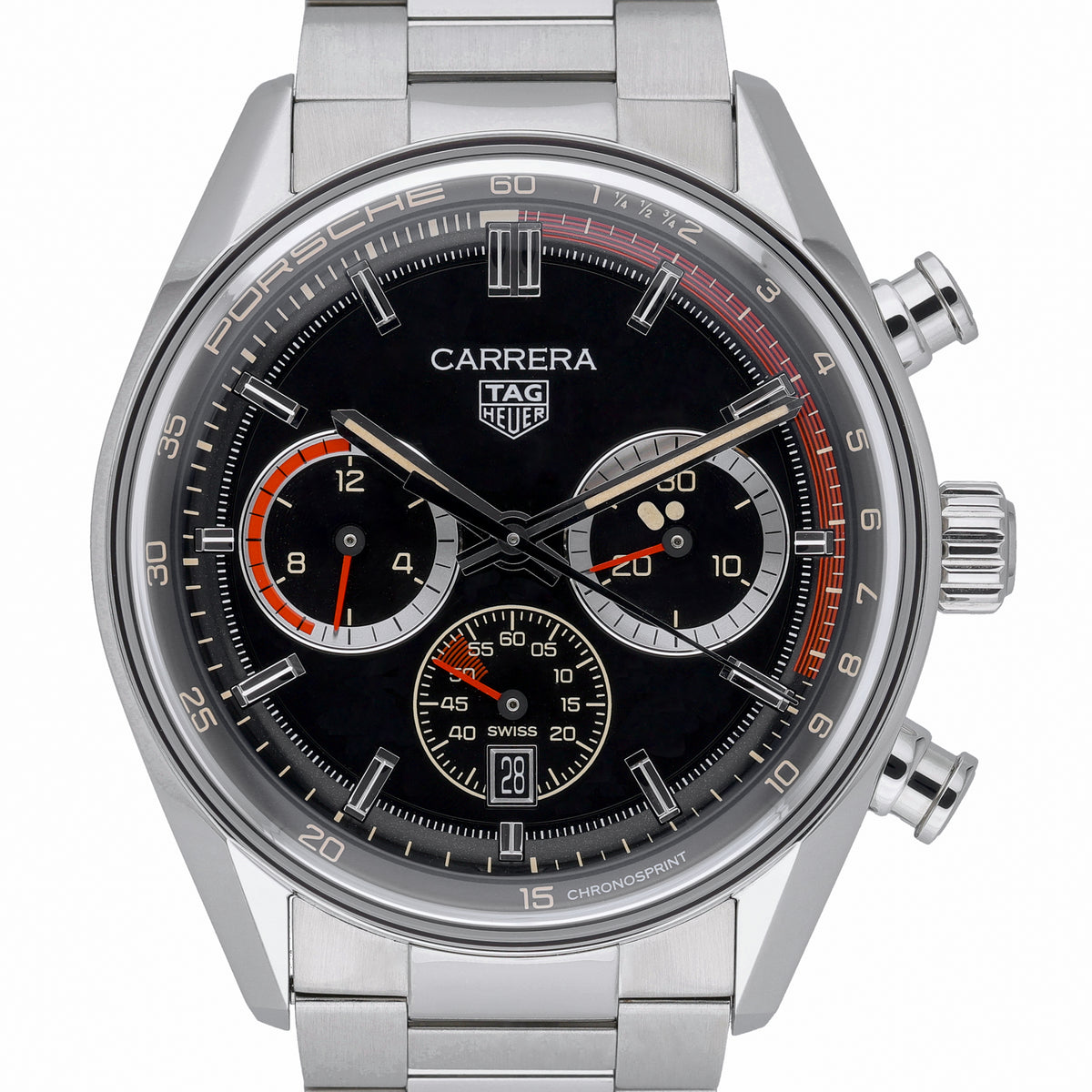 Tag Heuer Porsche Chronograph CBS2015 with black dial and steel case