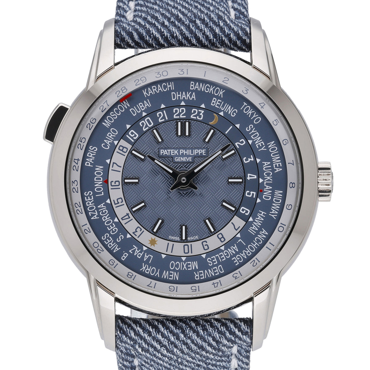 Patek Philippe World Time 5330G-001 with blue dial and 18ct white gold case