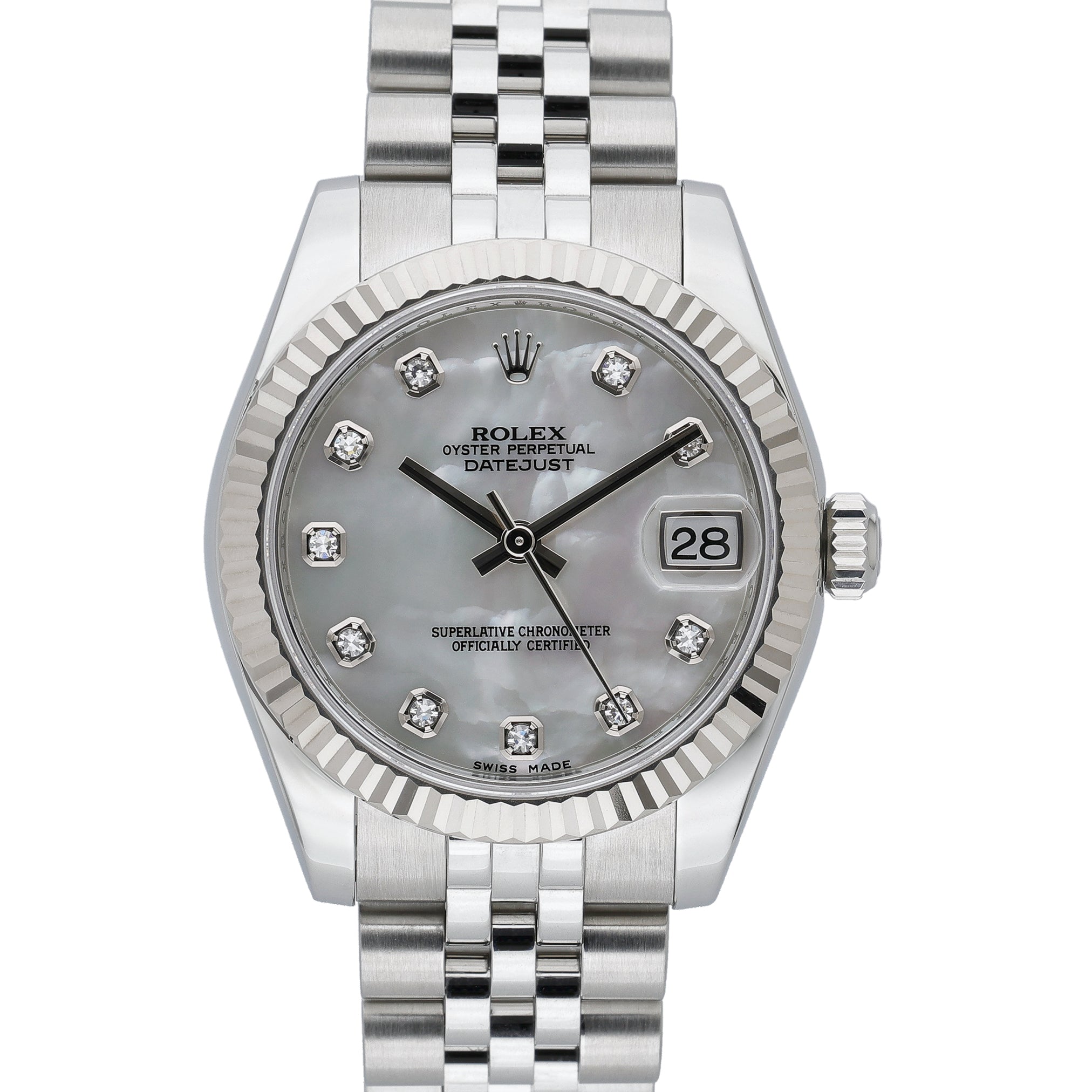 Rolex Datejust 178274 with white mop dial and steel & white gold case