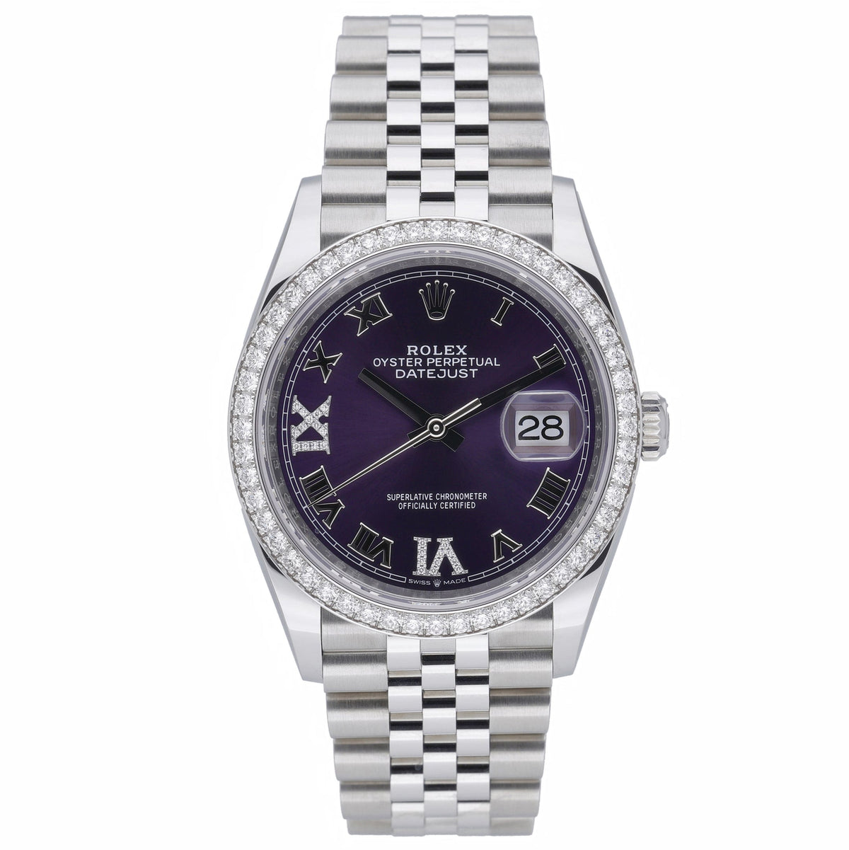 Rolex Datejust 126284RBR with aubergine set with diamonds dial and steel & white gold case - product image 2