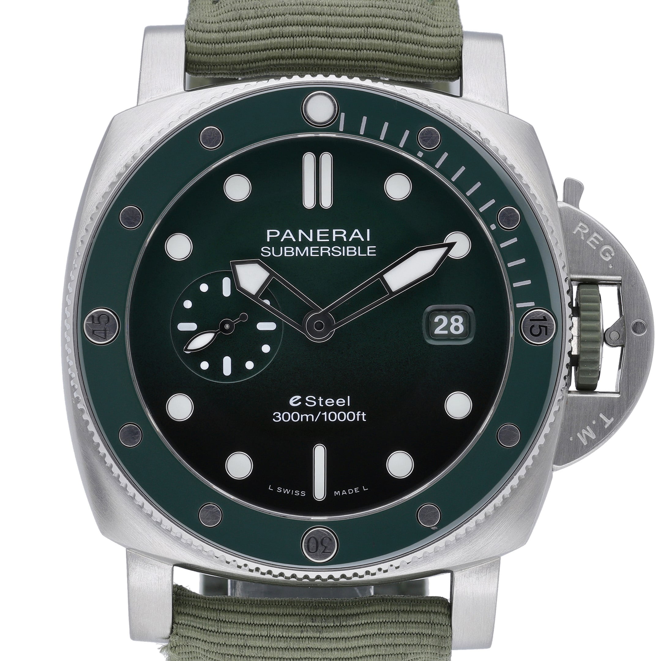 Panerai Submersible QuarantaQuattro PAM01287 with green dial and brushed esteel case