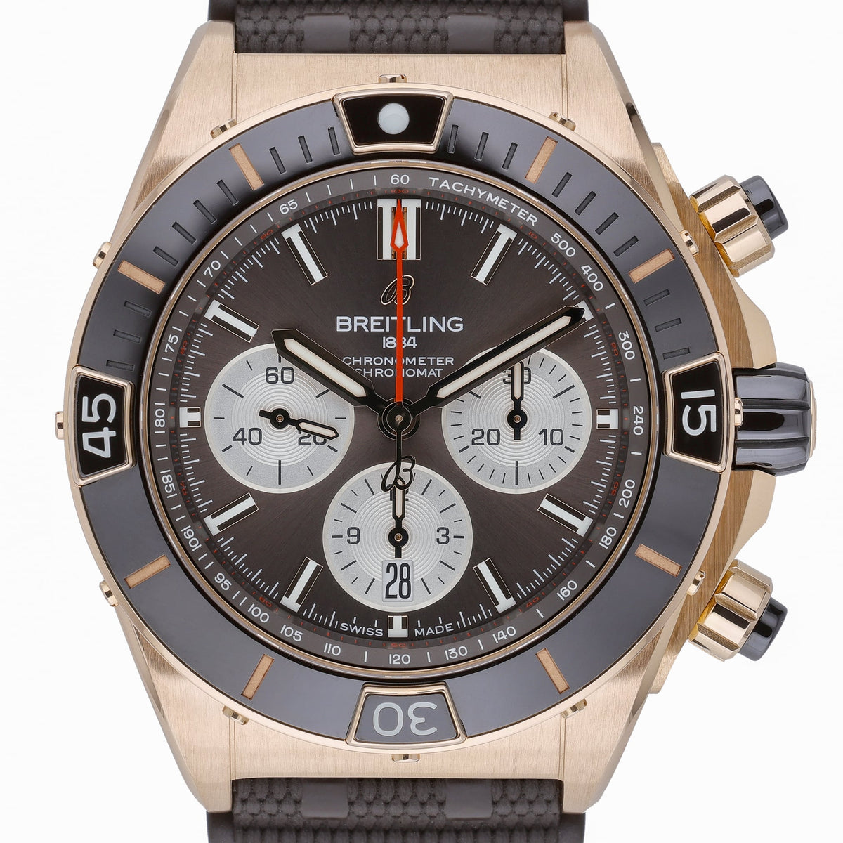 Breitling Super Chronomat B01 44 RB0136 with brown dial and 18ct rose gold case