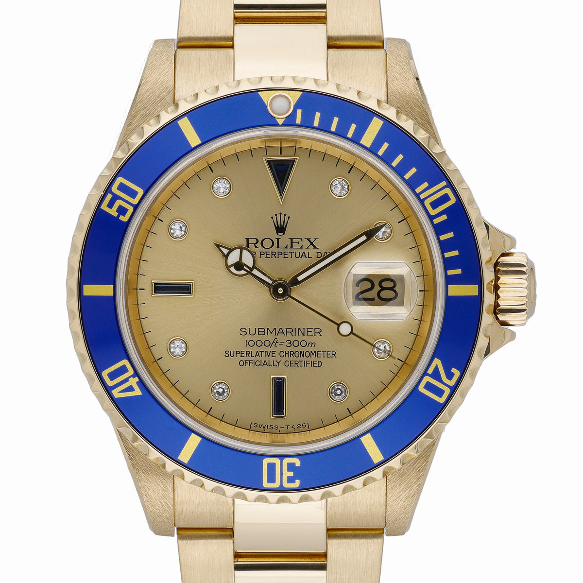 Rolex Submariner 16618 with champagne dial and 18ct yellow gold case