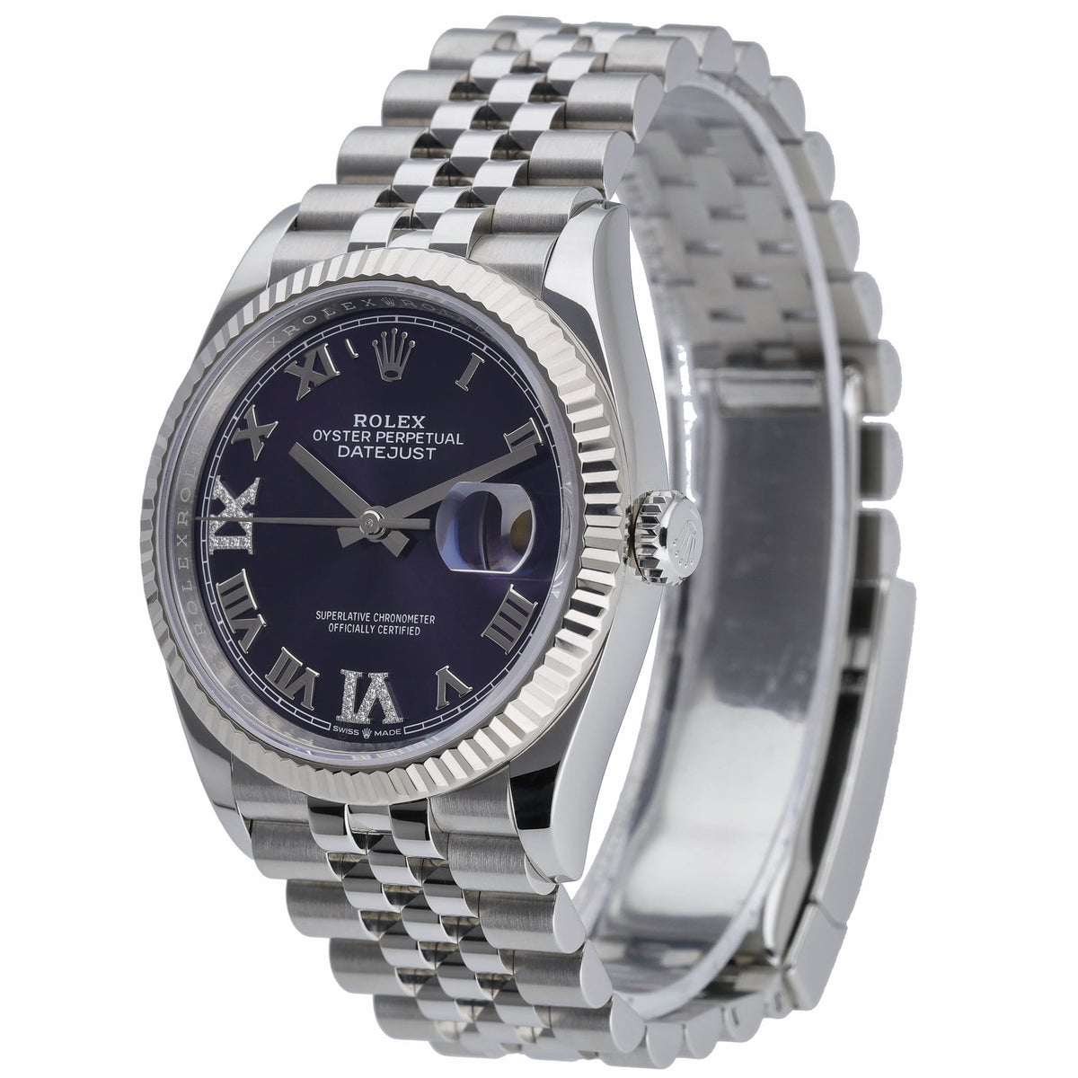 Rolex Datejust 126234 with aubergine set with diamonds dial and steel & white gold case - product image 3
