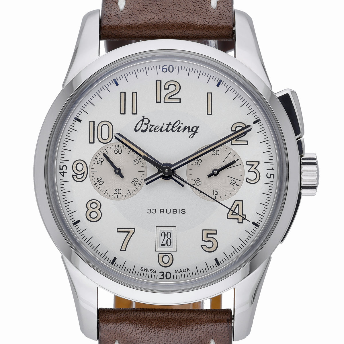 Breitling Transocean Chronograph 1915 AB141112 with silver dial and steel case