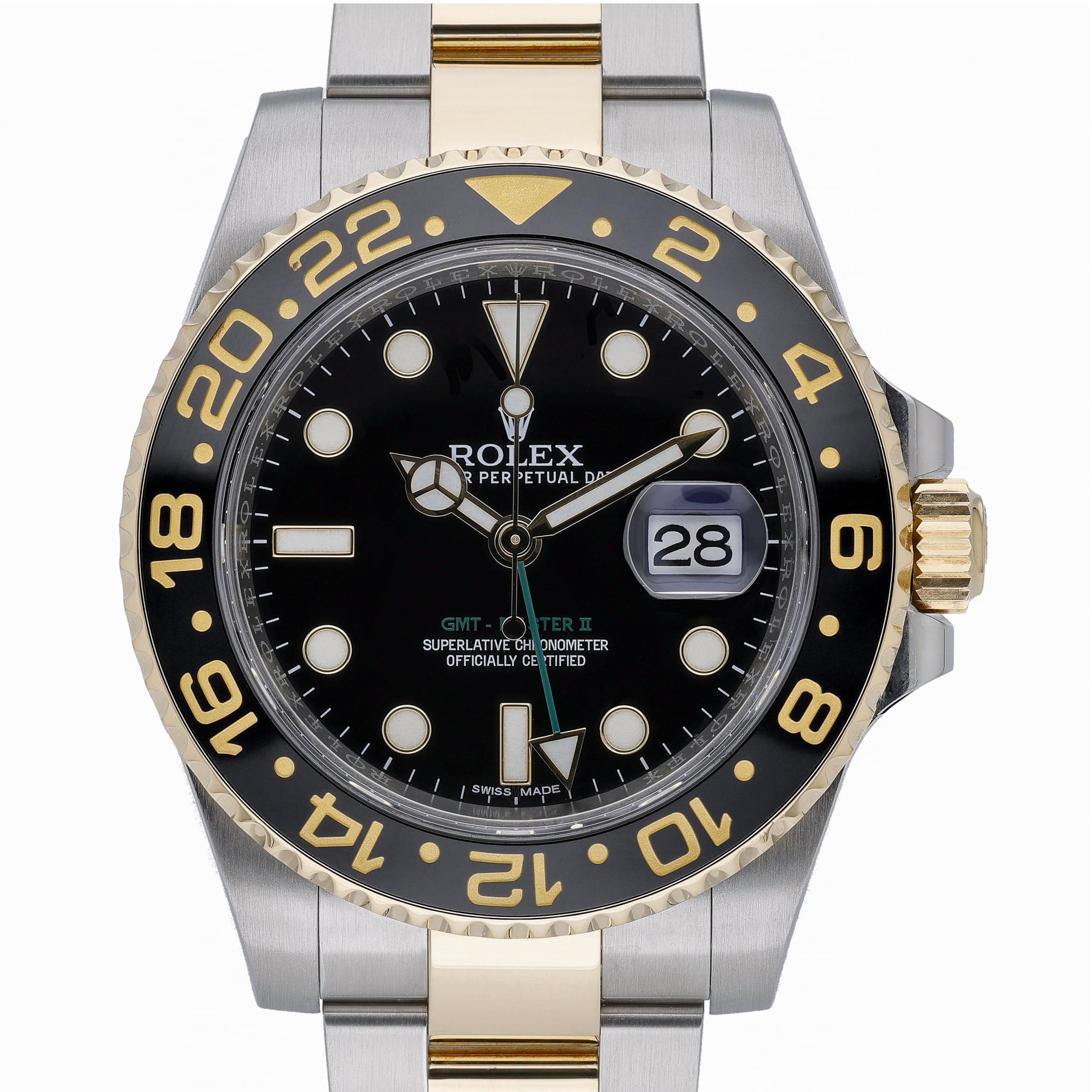 Rolex GMT-Master 116713LN with black dial and steel & yellow gold case