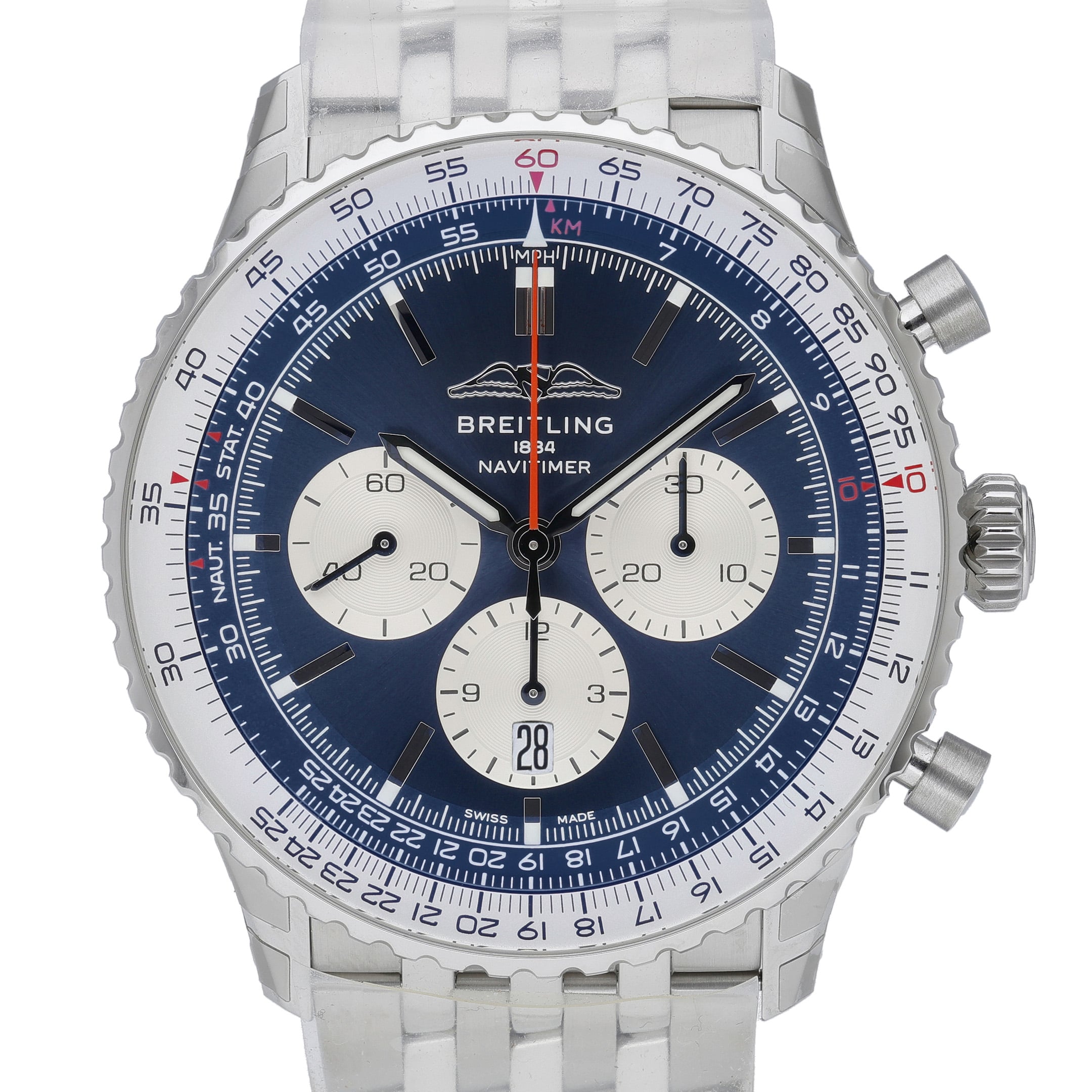 Breitling Navitimer 1 B01 Chronograph AB0137 with blue dial and steel case