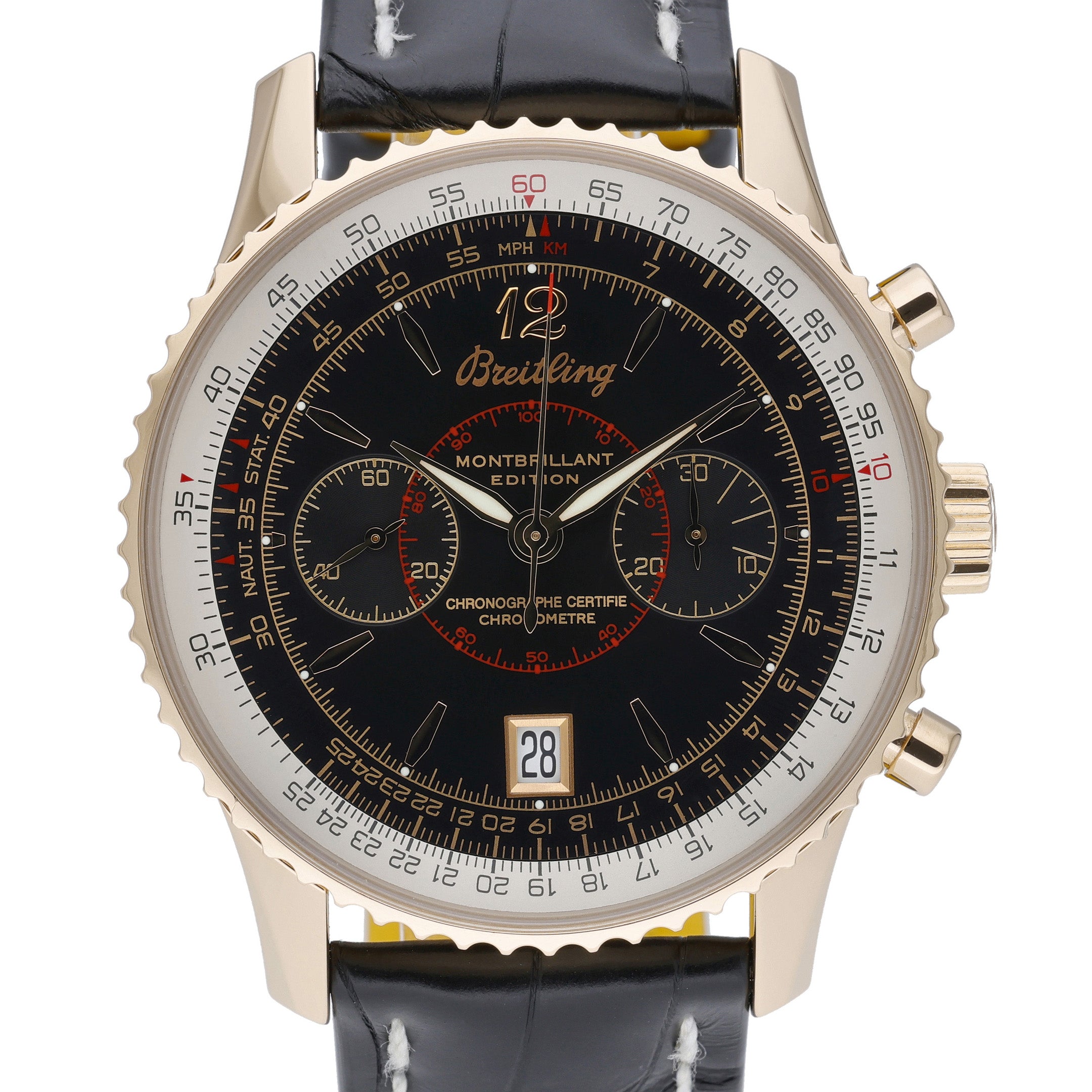 Breitling Navitimer Montbrillant H48330 with black dial and 18ct rose gold case