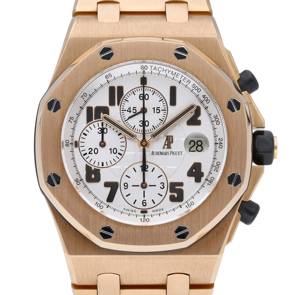 Audemars Piguet Royal Oak Offshore Chronograph 26170OR.OO.1000OR.01 with white dial and 18ct rose gold case
