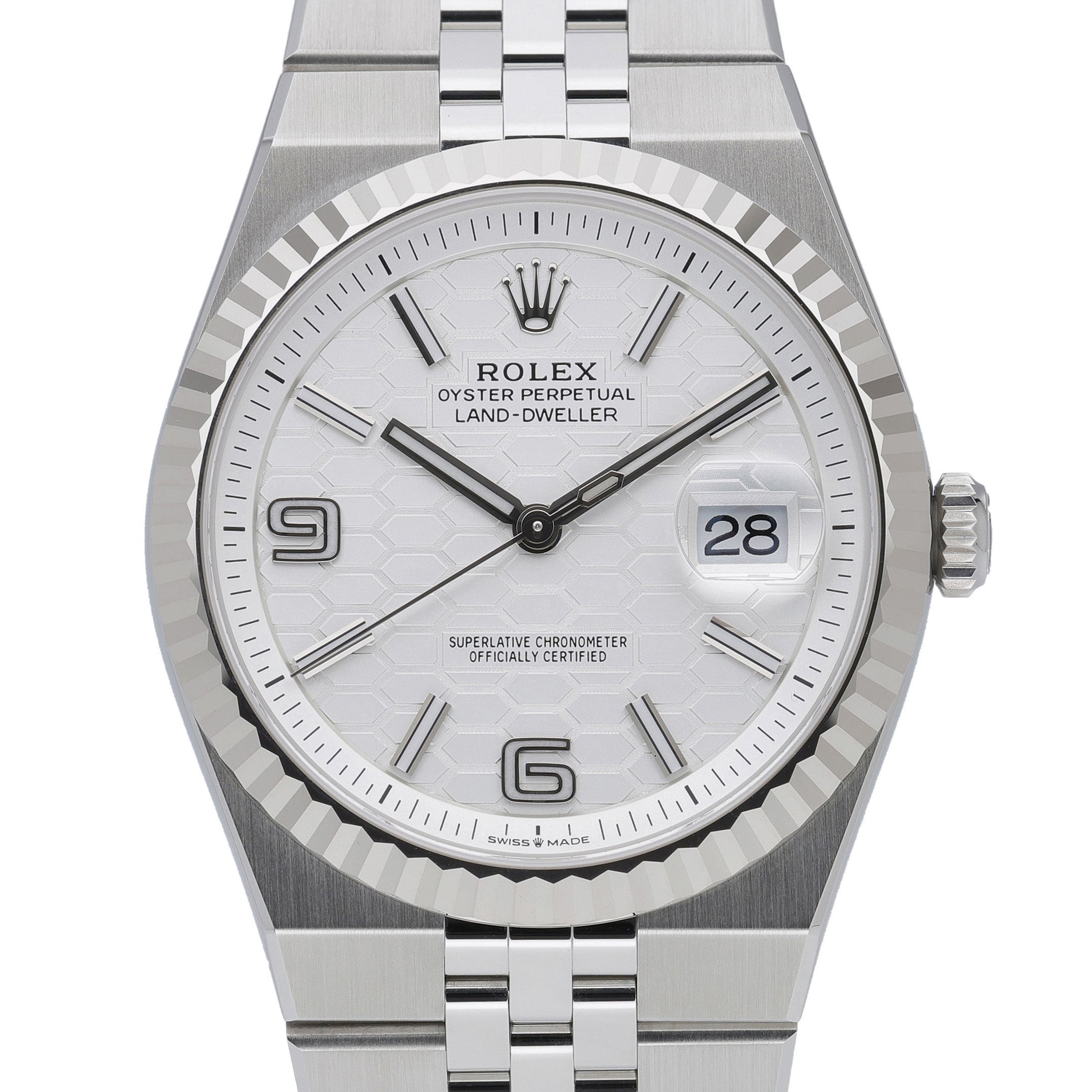 Rolex Land-Dweller 40 127334 with intense white, honeycomb motif dial and steel & white gold case