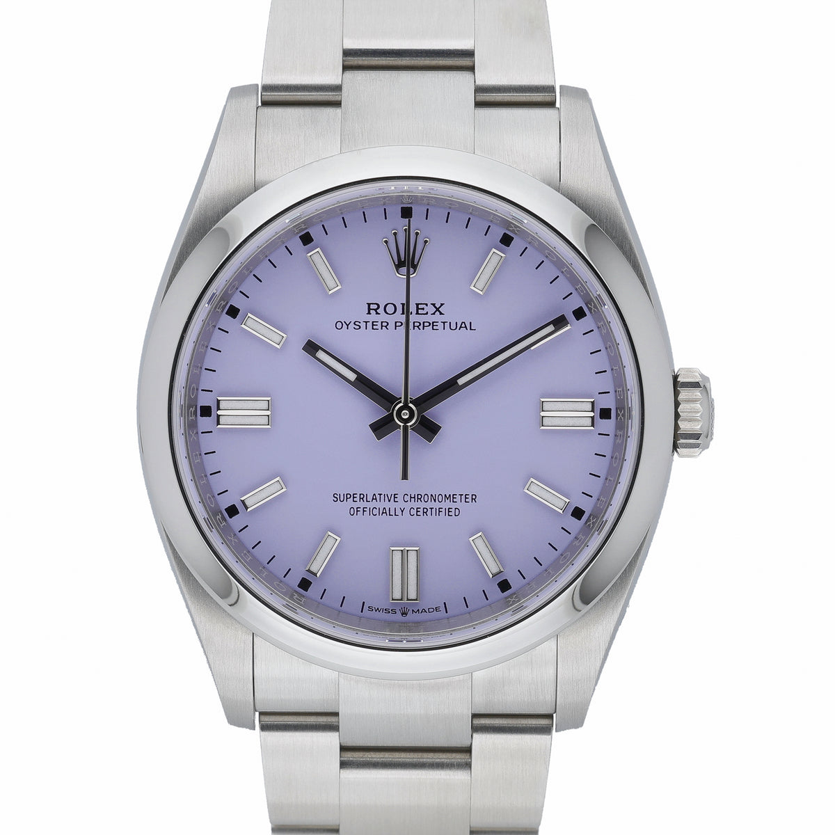 Rolex Oyster Perpetual 126000 with lavender dial and oystersteel case