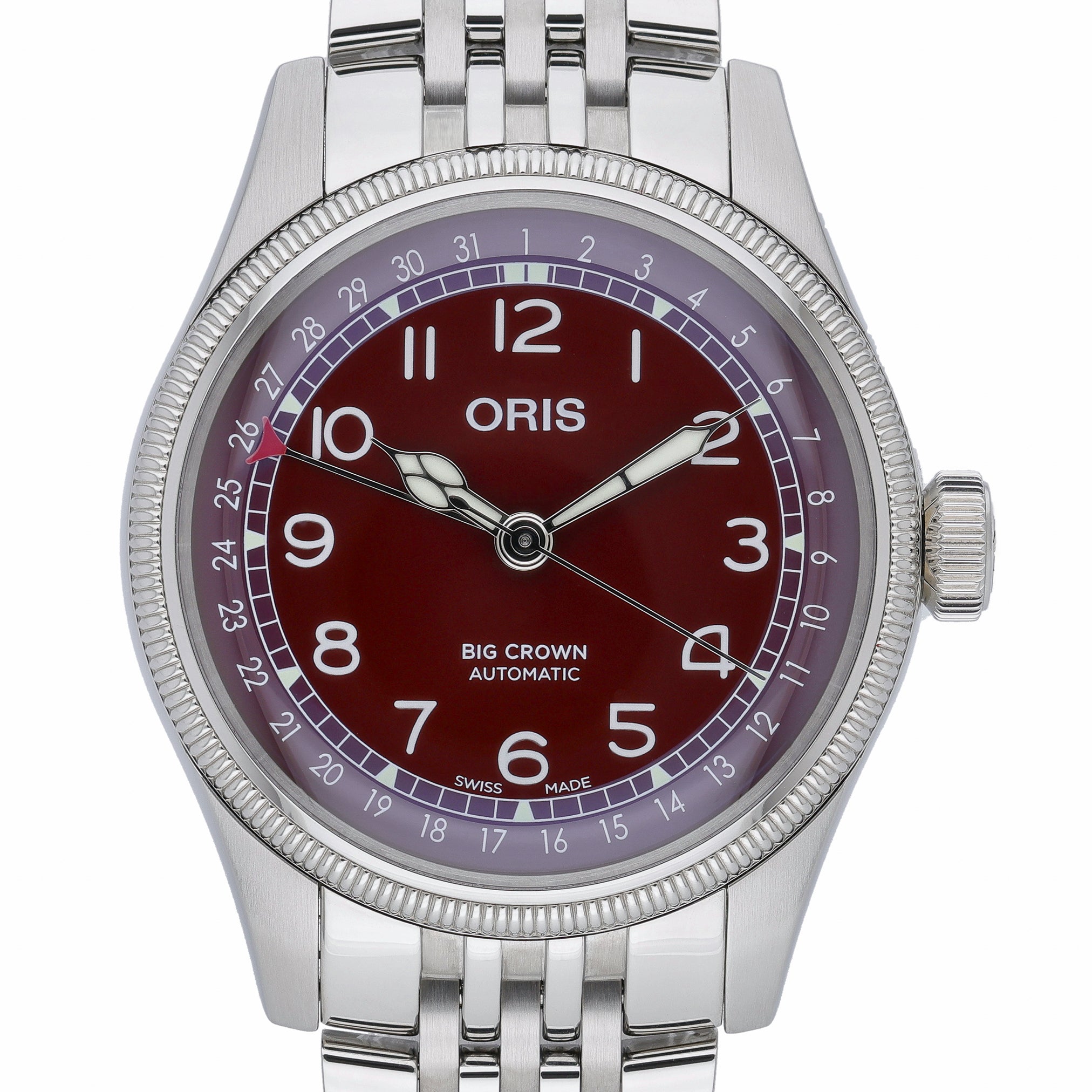 Oris Big Crown Pointer Date 01 754 7741 4068 with red dial and steel case