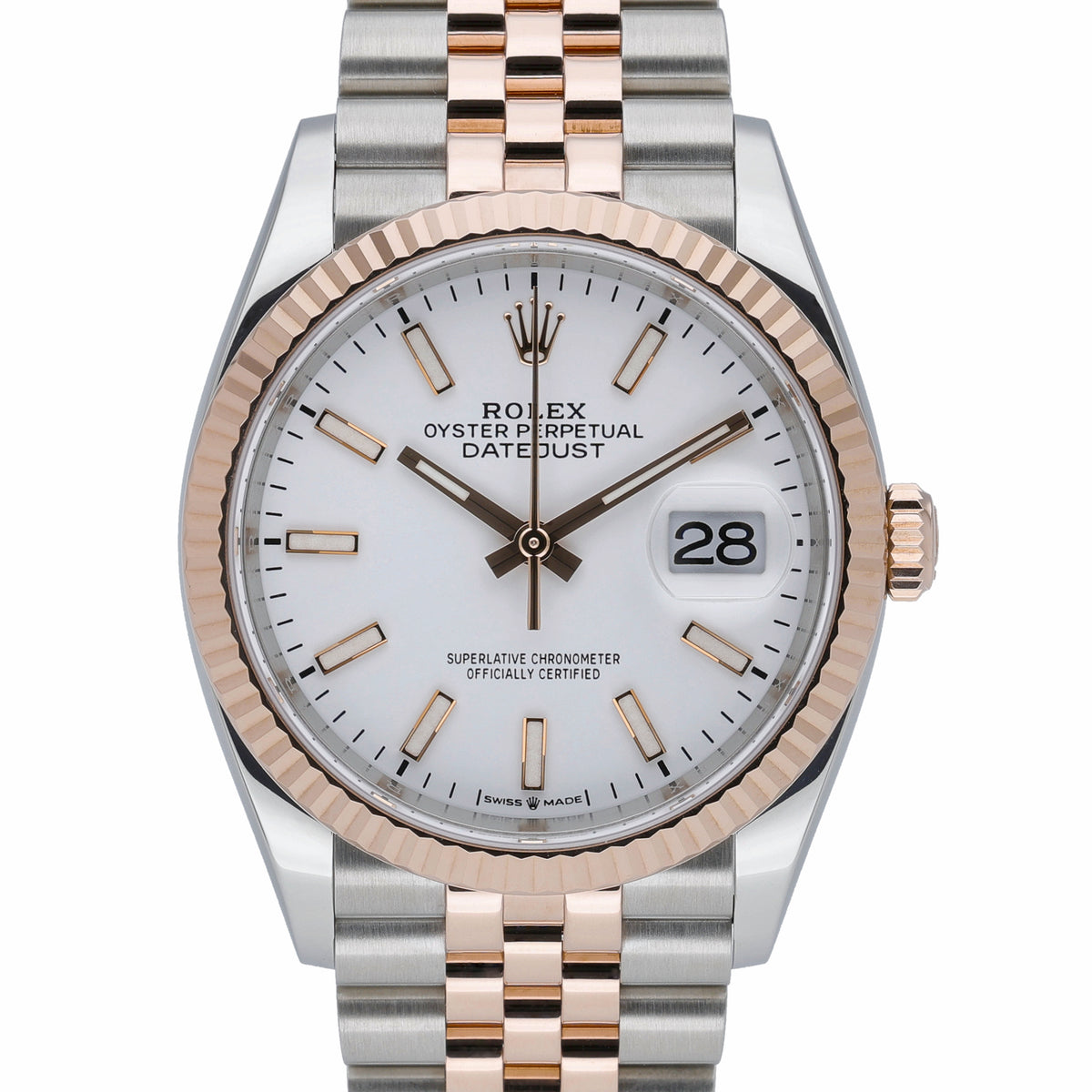 Rolex Datejust 36 126231 with white dial and steel & rose gold case