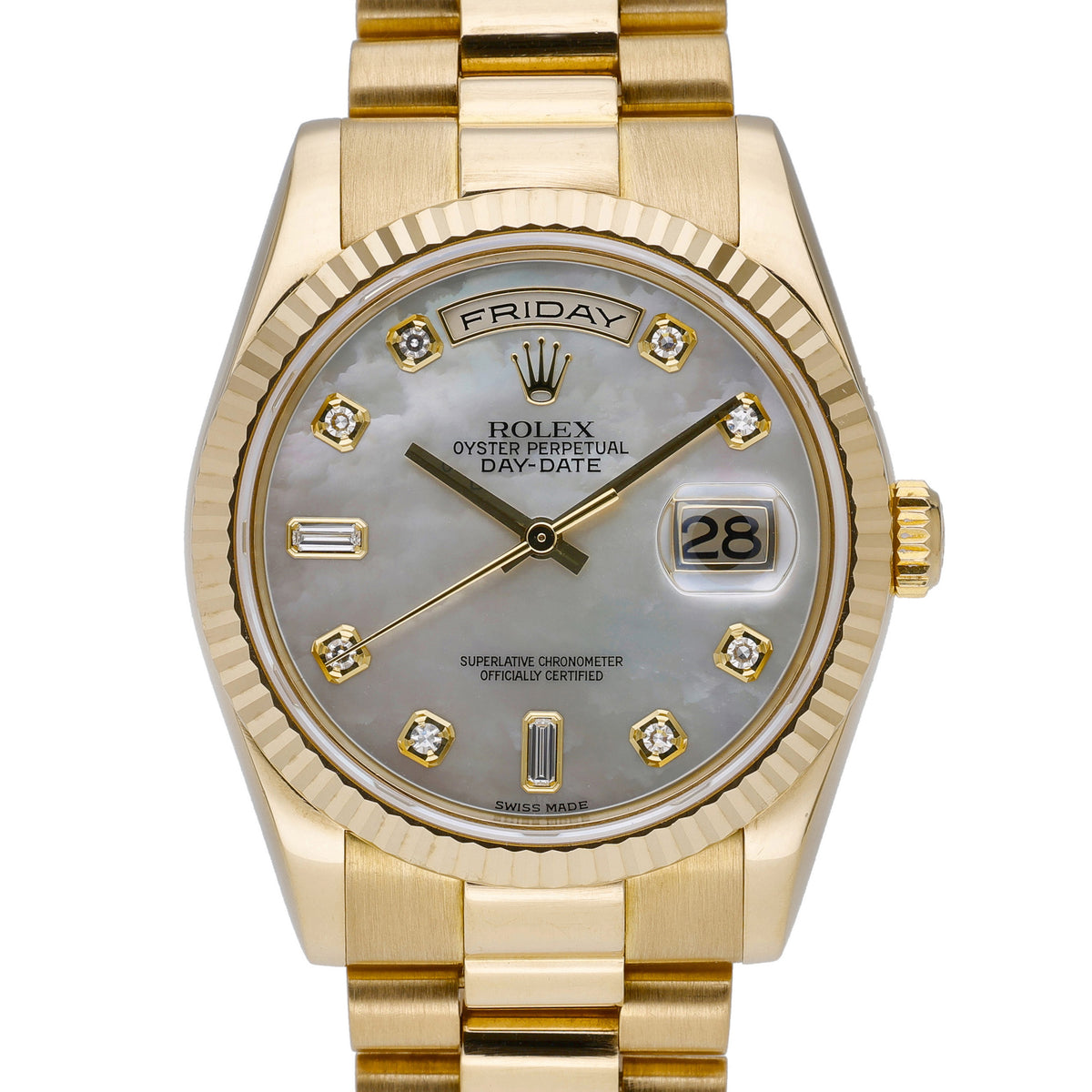 Rolex Day-Date 118238 with mother of pearl dial and 18ct yellow gold case