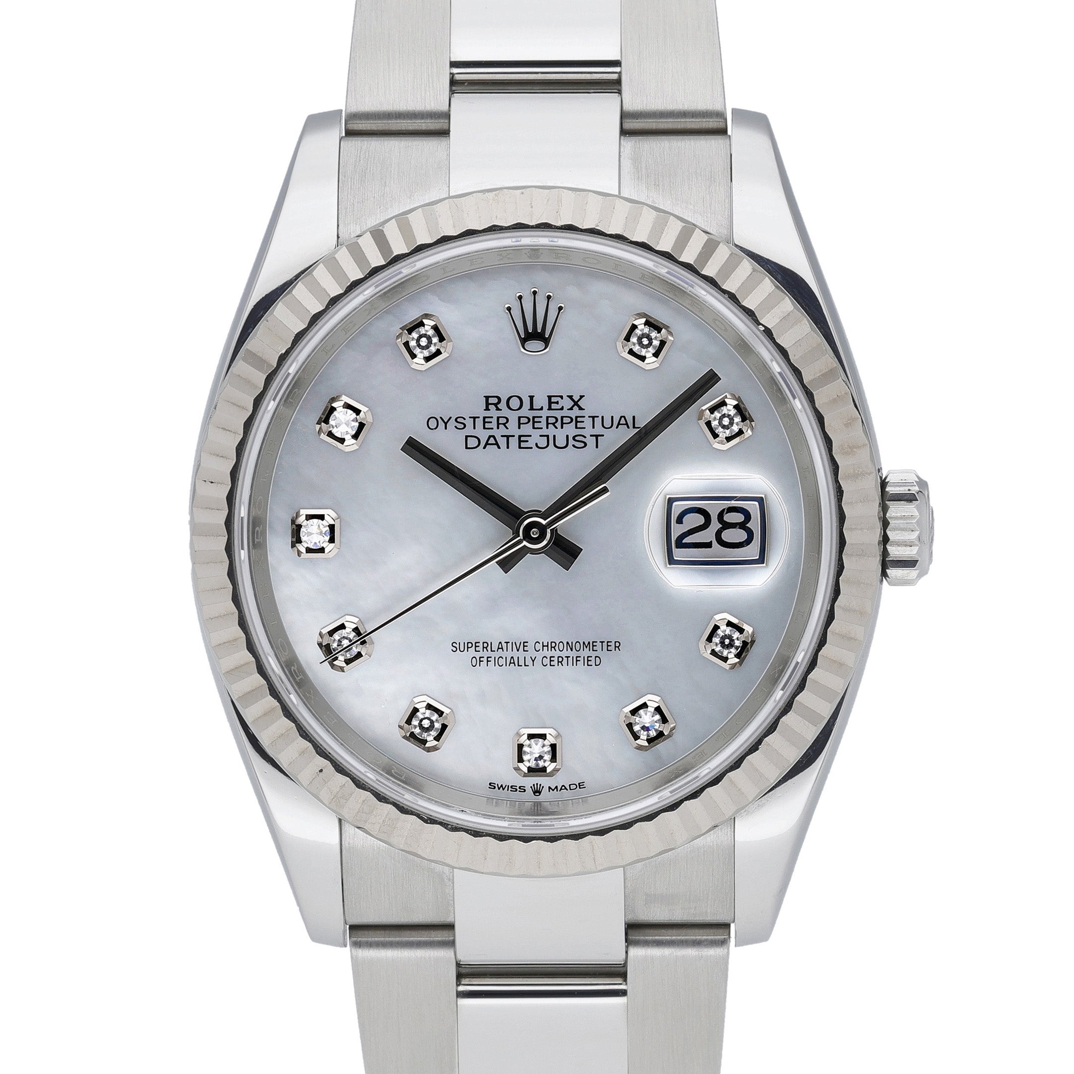 Rolex Datejust 36 126234 with mop diamond dial dial and steel & white gold case