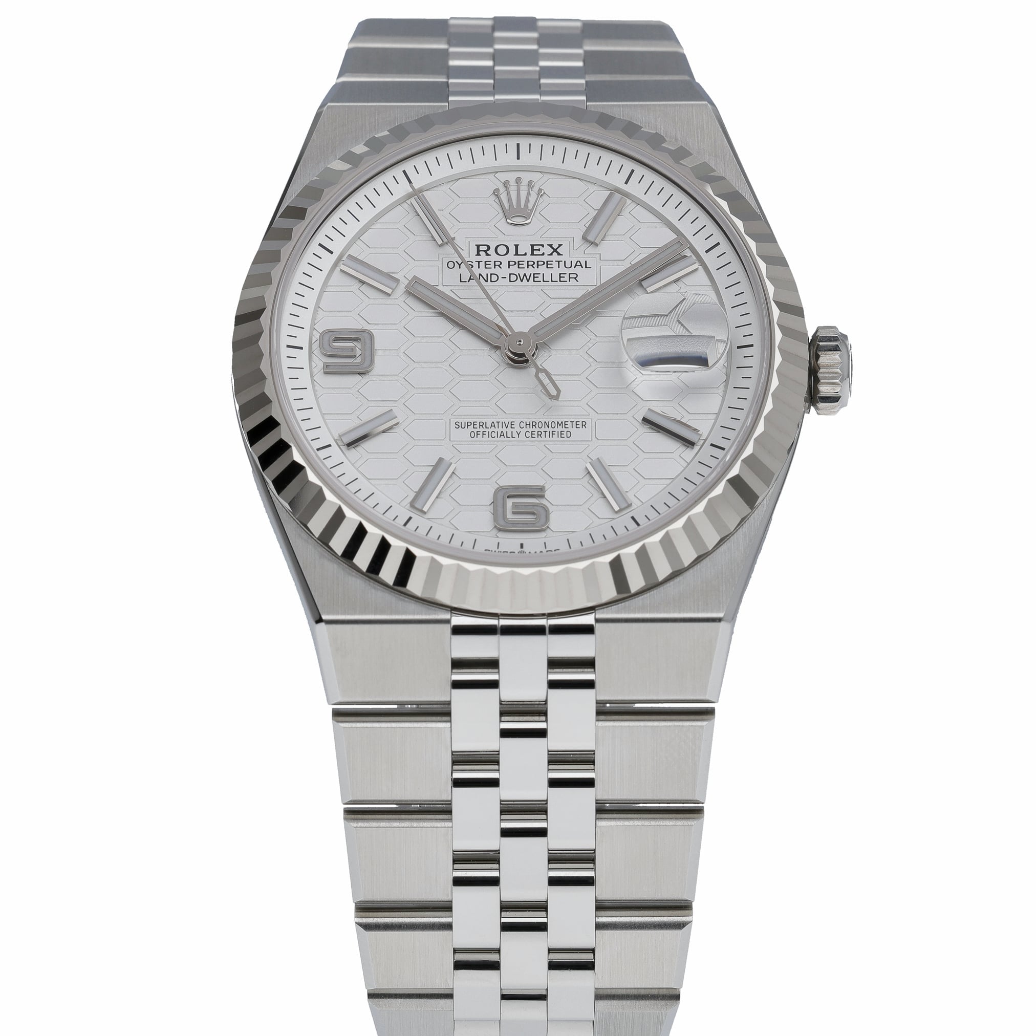 Rolex Land-Dweller 40 127334 with intense white, honeycomb motif dial and steel & white gold case - product image 2