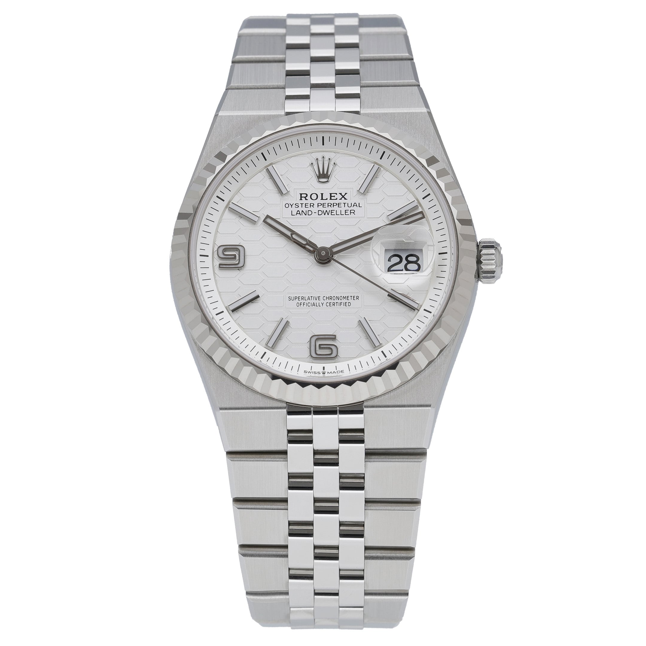 Rolex Land-Dweller 36 127234 with intense white, honeycomb motif dial and steel & white gold case - product image 3
