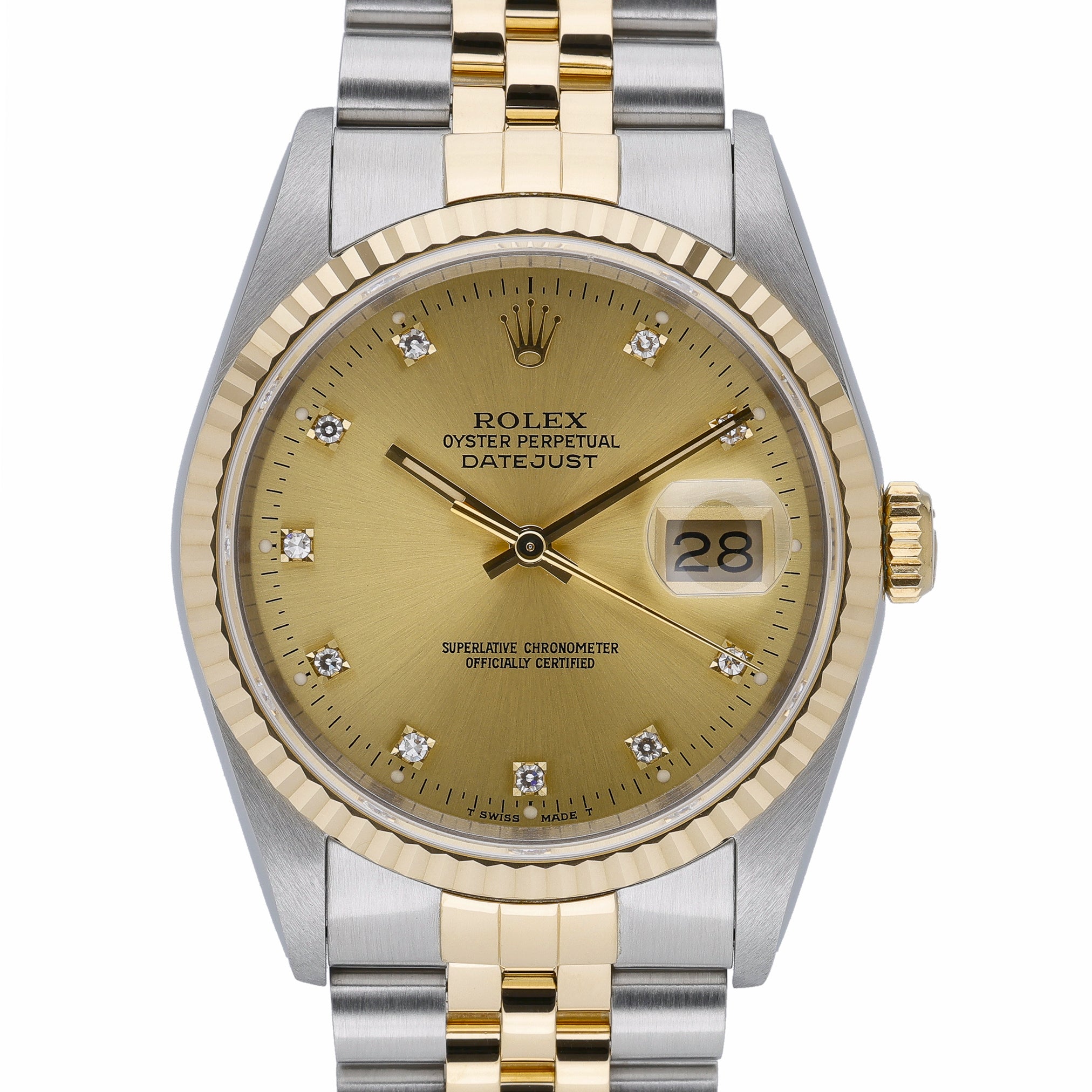 Rolex Datejust 16233 with champagne dial and steel & yellow gold case
