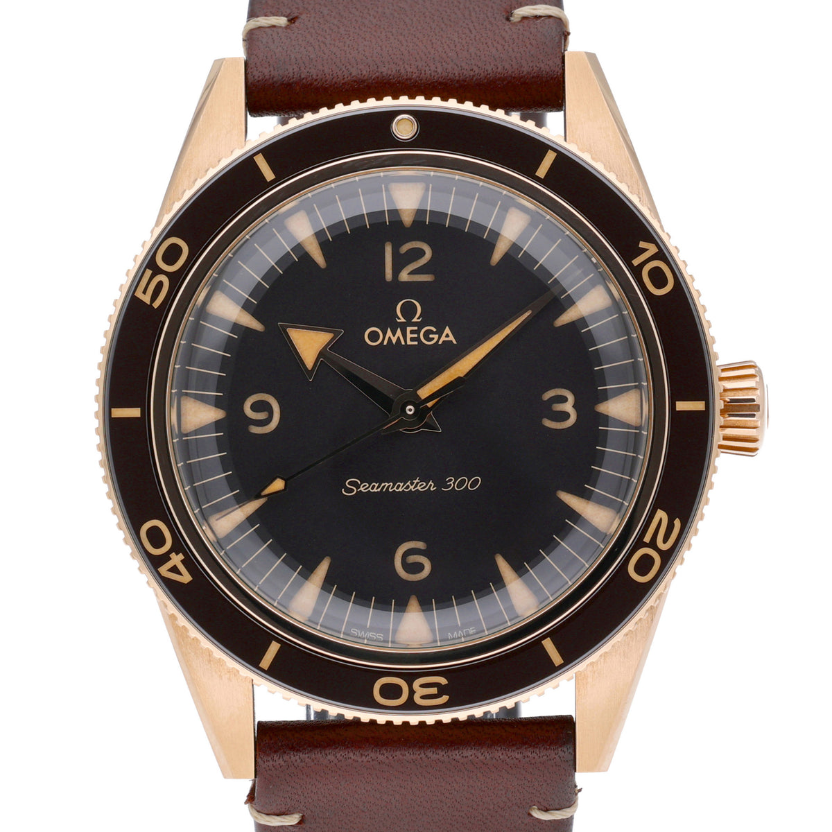 Omega Seamaster 300 234.92.41.21.10.001 with brown dial dial and 9ct gold case