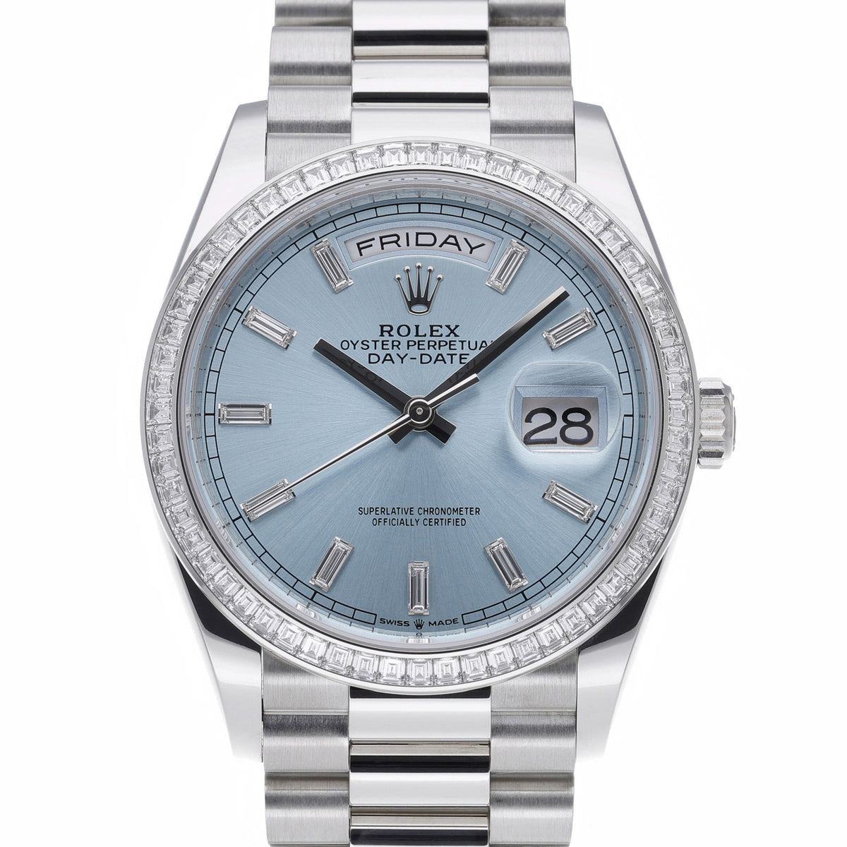 Rolex Day-Date 36 128396TBR with ice blue dial and platinum case